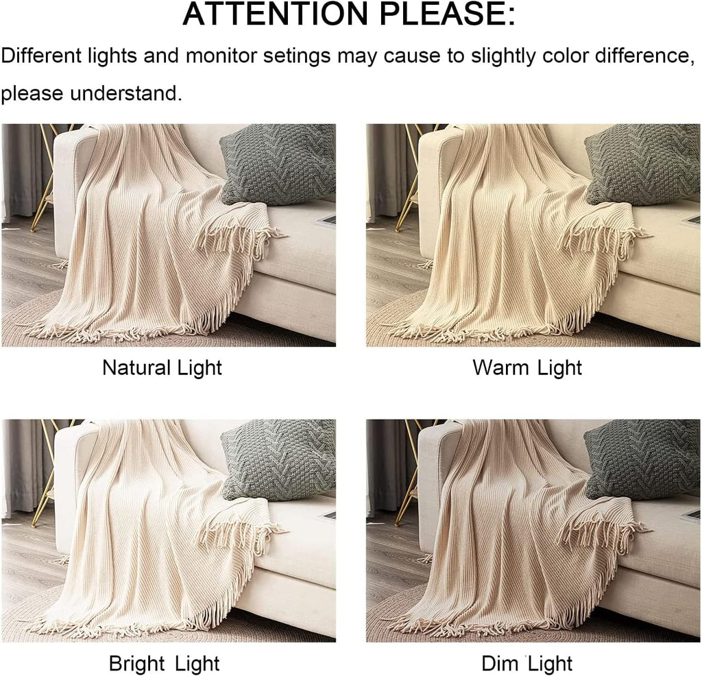 Chenille Boho Beige Throw Pillow — 60" - View 6