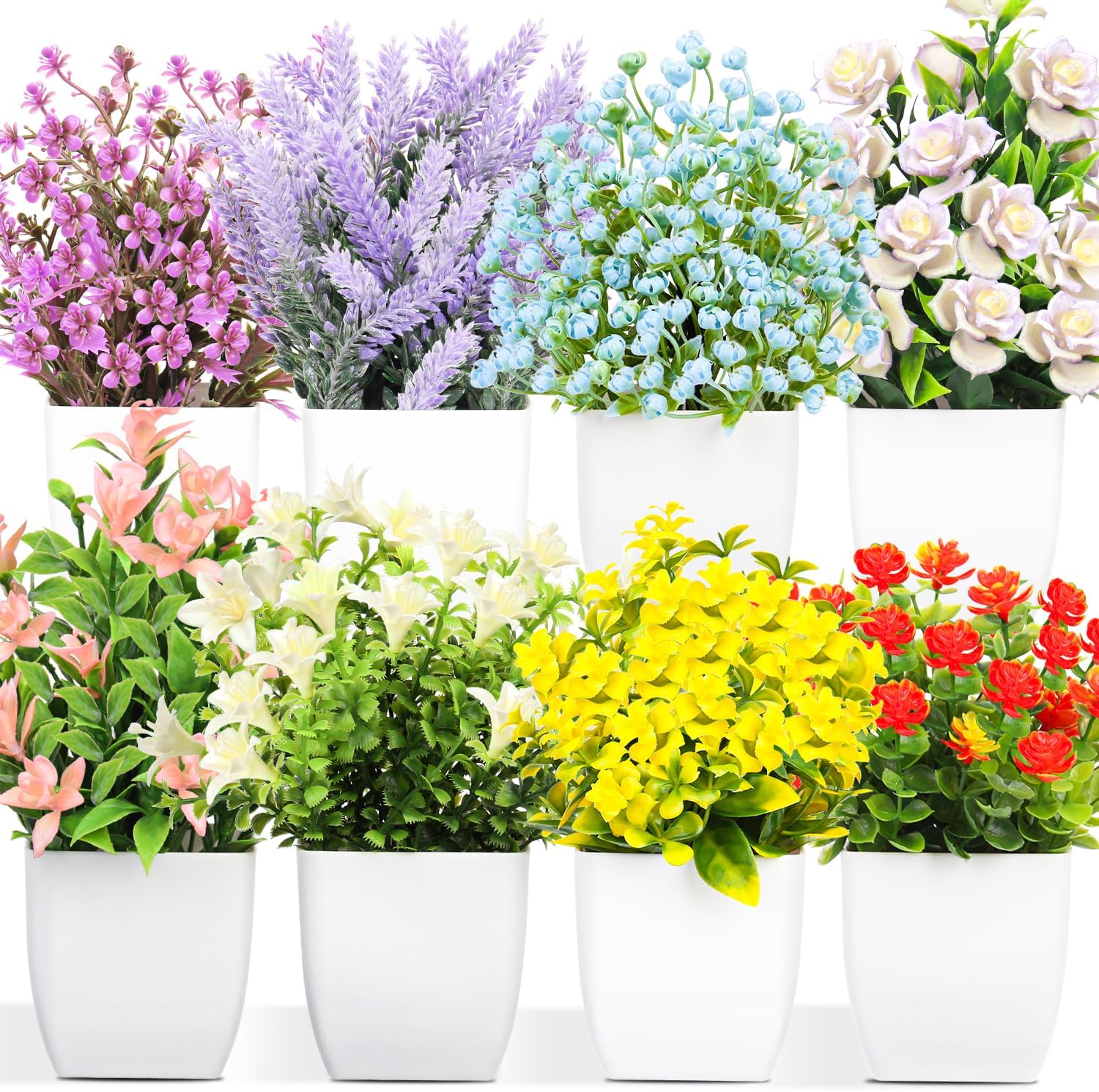 Black Artificial Plant — 8 Pack Colorful Flower Plant With Pot
