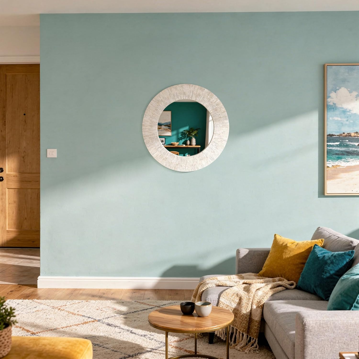 Round Wood Wall Mirror - View 2