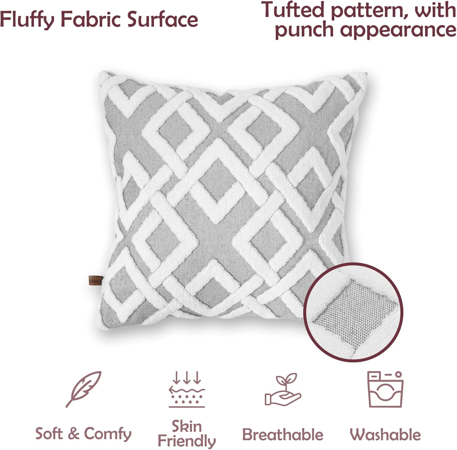 Boho Beige Throw Pillow Cover — 18" - View 2