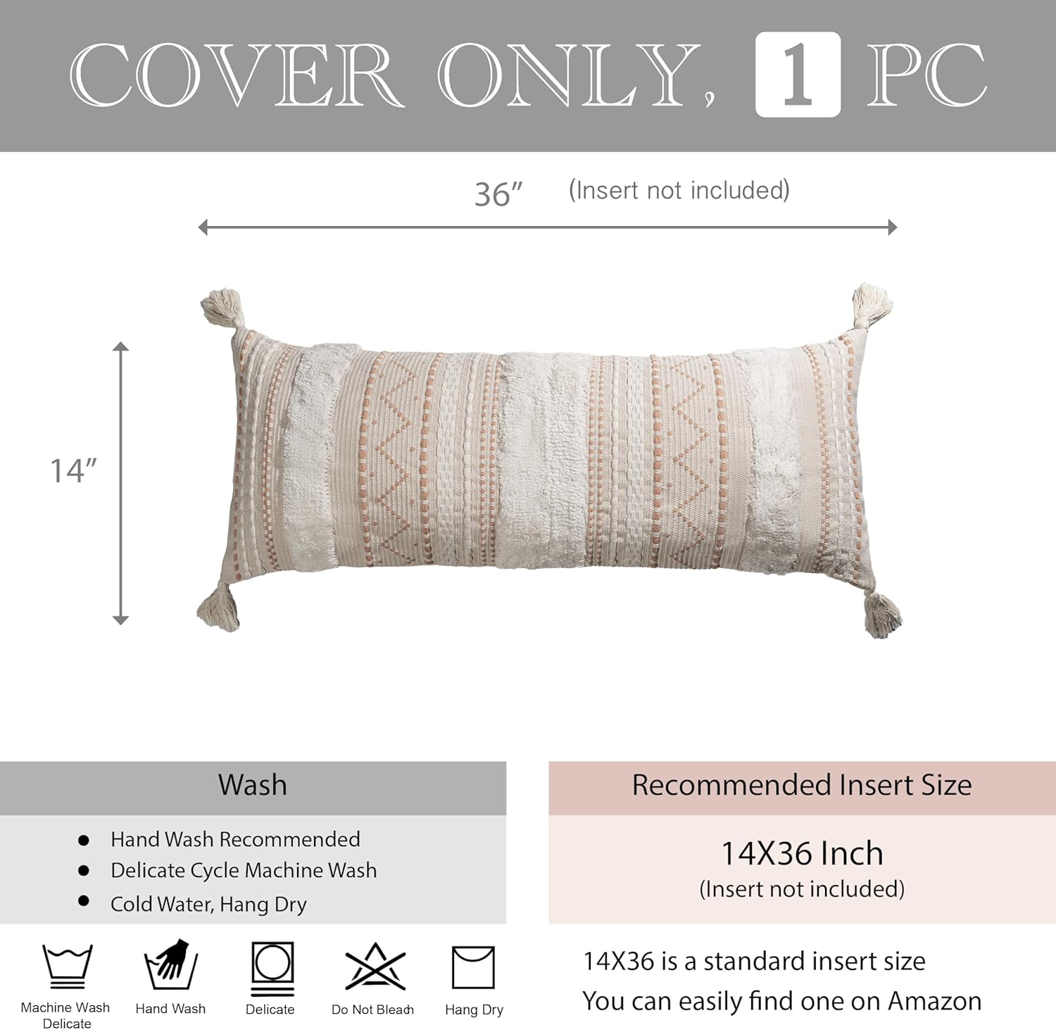 Tufted Boho Beige Pillow Cover — 36" - View 4