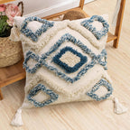 Tufted Boho Blue Throw Pillow Cover — 18" - View 3