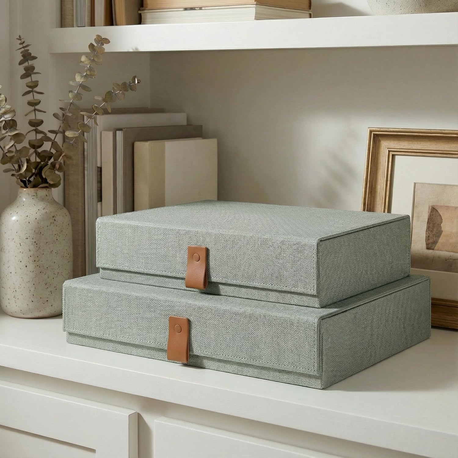 Linen Green Storage Basket — Set of 2 — Sage