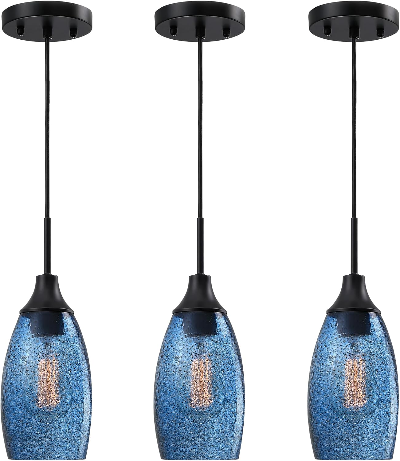 Oval Luxe Black Pendant Light — 4.72" — Dark Blue Seeded