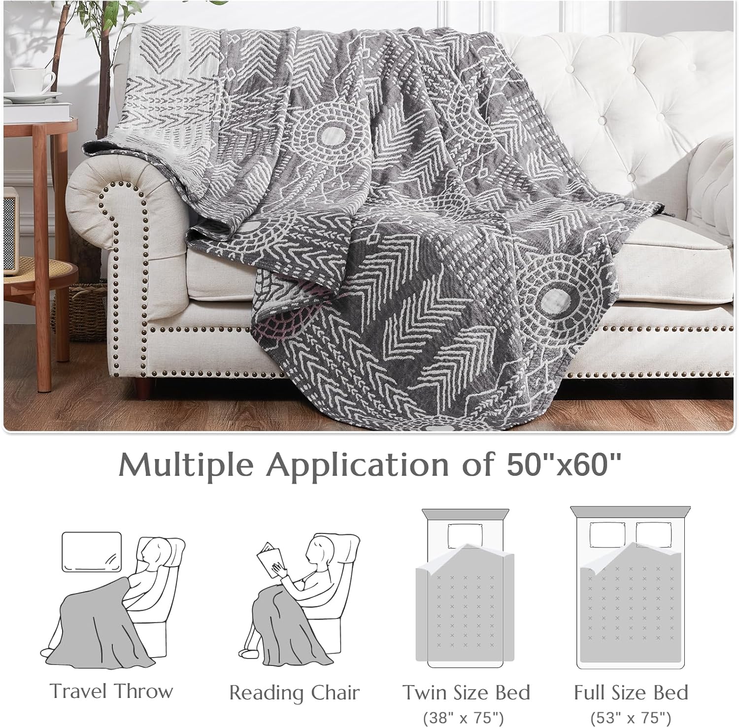 Boho Blue Throw Pillow — 50" - View 7