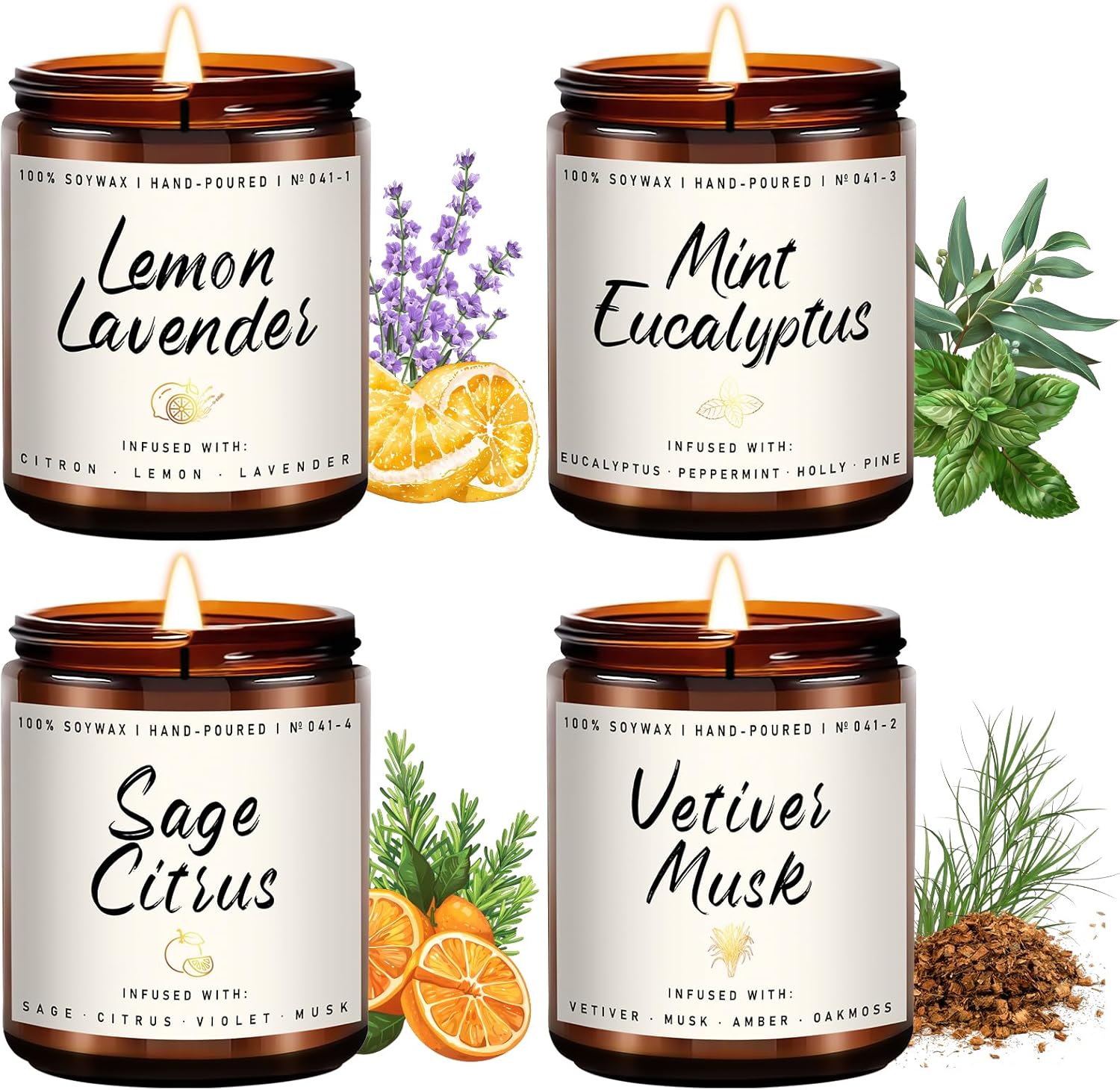 Soy Wax Scented Candle — Set of 4 — 4 Pack-Mint Eucalyptus/Lemon Lavender...