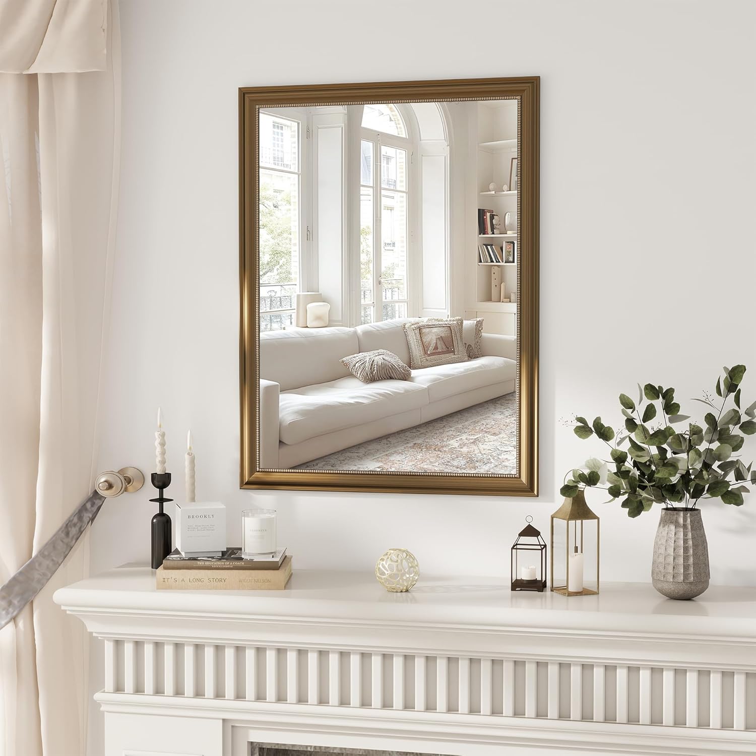 Rectangular Beige Wall Mirror — 36" — Rectangle - Gold