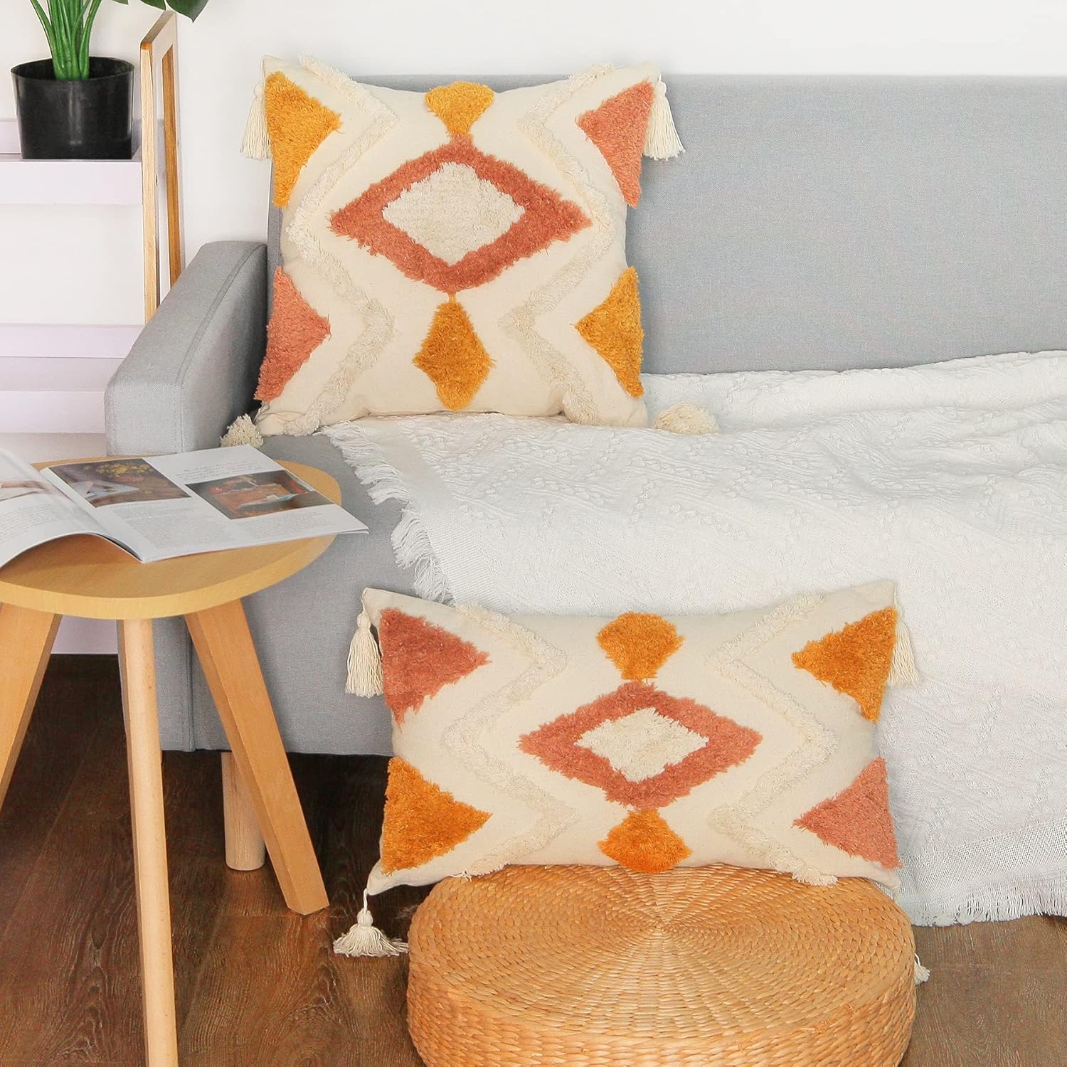 Tufted Boho Orange Throw Pillow Cover — 20" - View 5