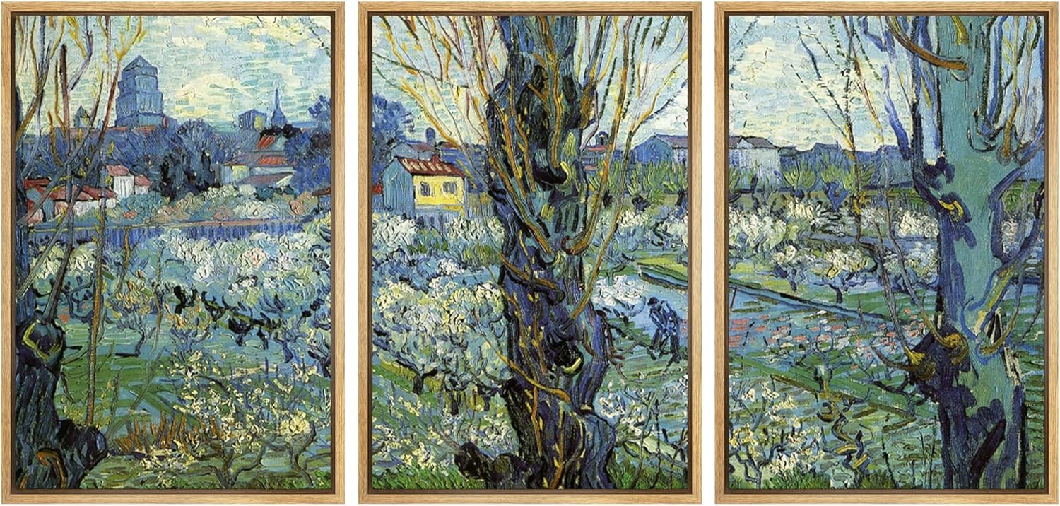 Framed Beige Wall Art — 24" — 24" x 36" x 3 Panels NATURAL