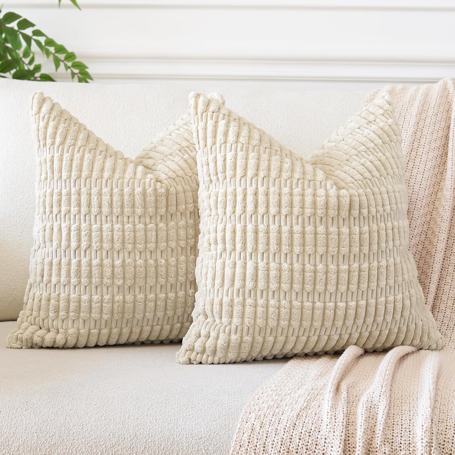 Lumbar Boho Beige Throw Pillow Cover — 24" — Beige