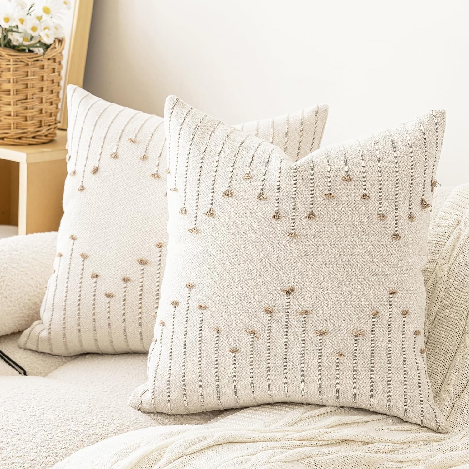 Boho Beige Throw Pillow Cover — 18" — Beige and Khaki