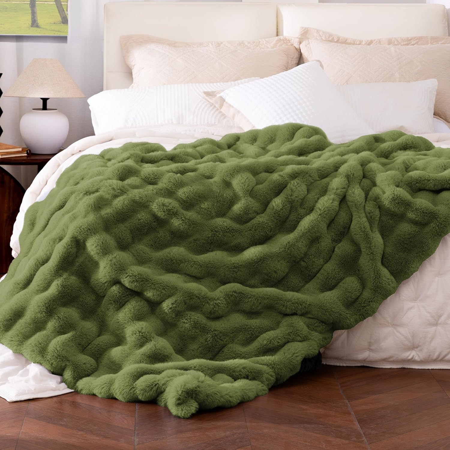 Luxe Beige Throw Pillow — 60" — Green