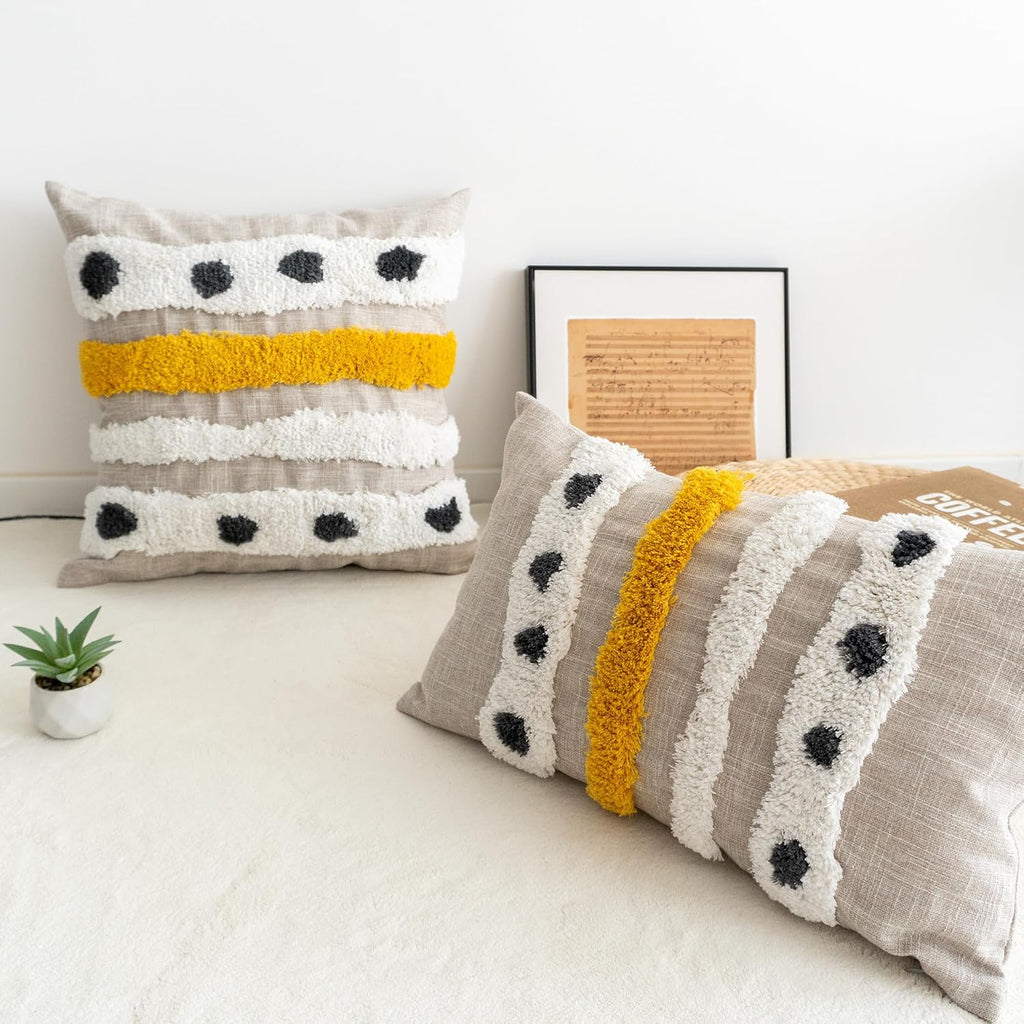 Tufted Boho Fabric Throw Pillow Cover — 20" - View 2
