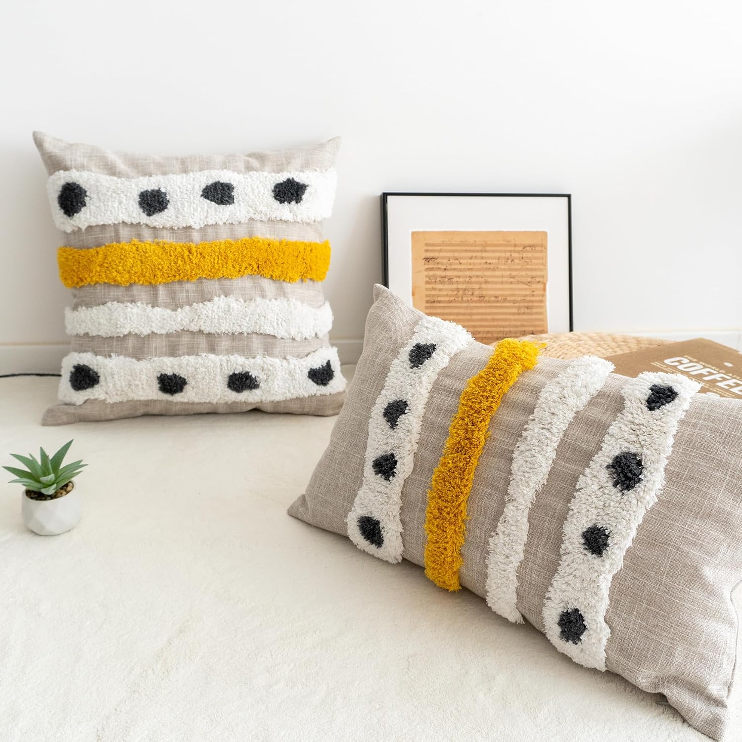 Tufted Boho Fabric Throw Pillow Cover — 20" - View 2