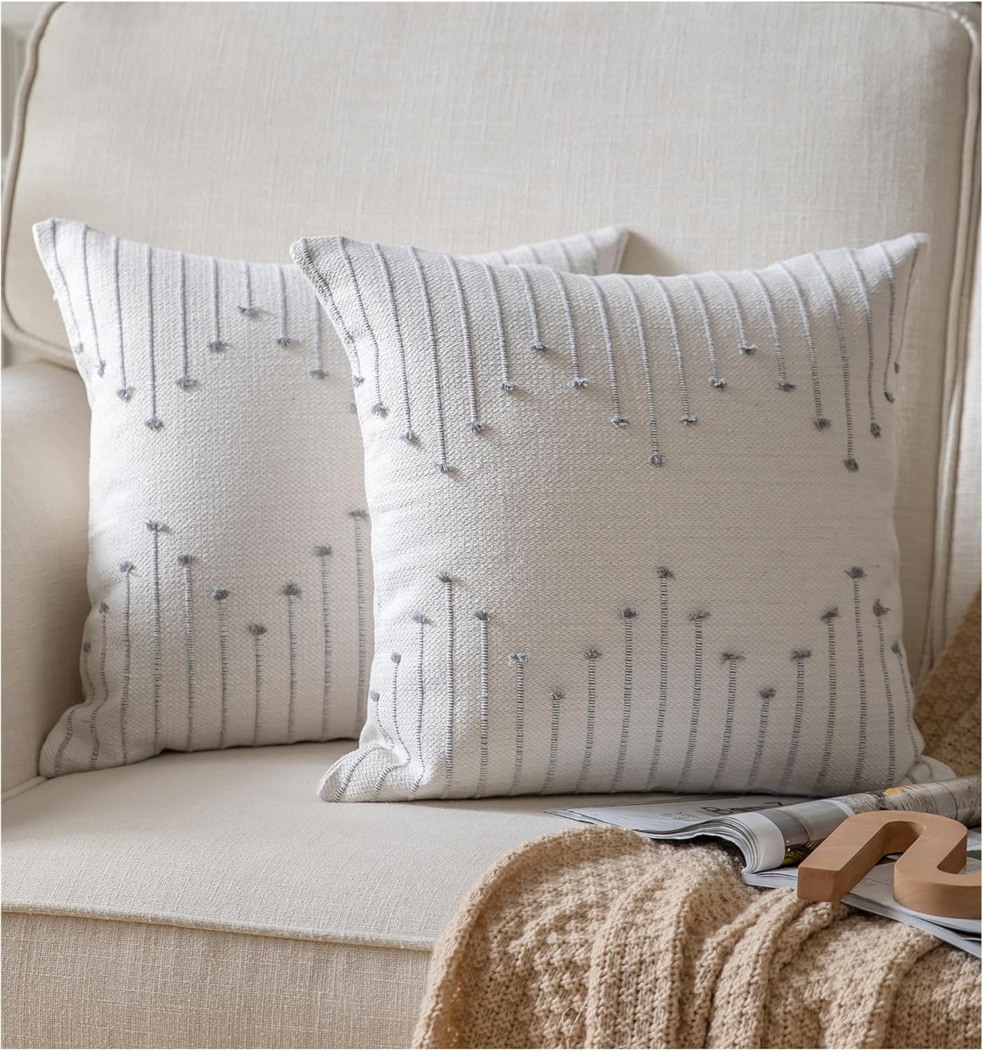 Boho Beige Throw Pillow Cover — 20" — Grey Beige