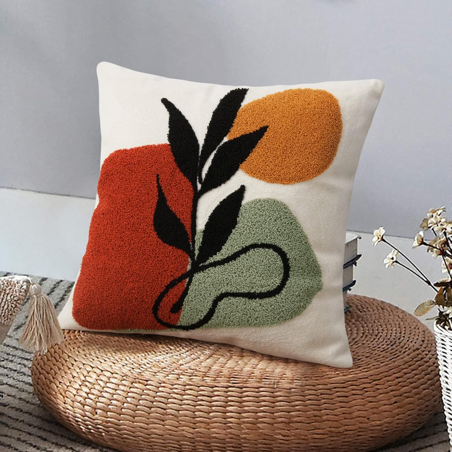 Boho Fabric Pillow Cover — 18" — Abstract Plant 1