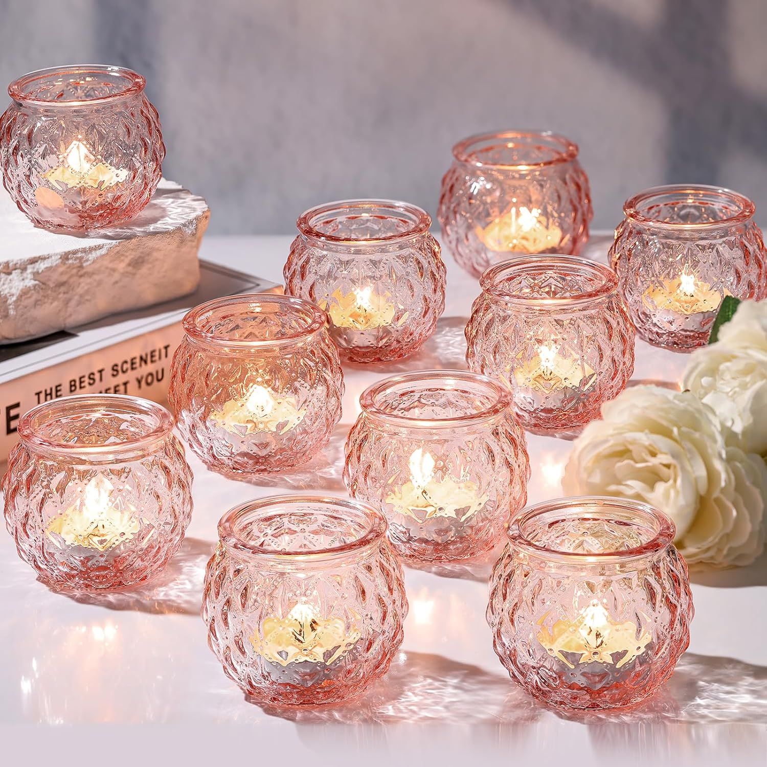 Round Luxe Blue Candle — Set of 24 — Pink