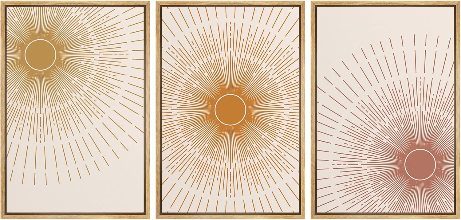 Framed Boho Green Wall Art — 24" — 16" x 24" x 3 Panels NATURAL