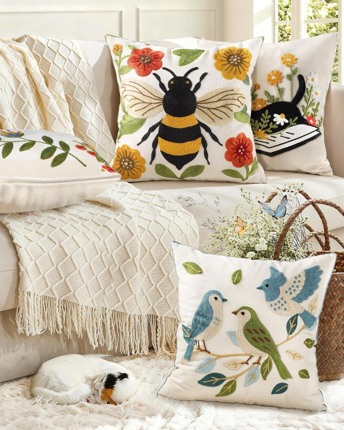 Embroidered Boho Fabric Throw Pillow Cover — 18" - View 6