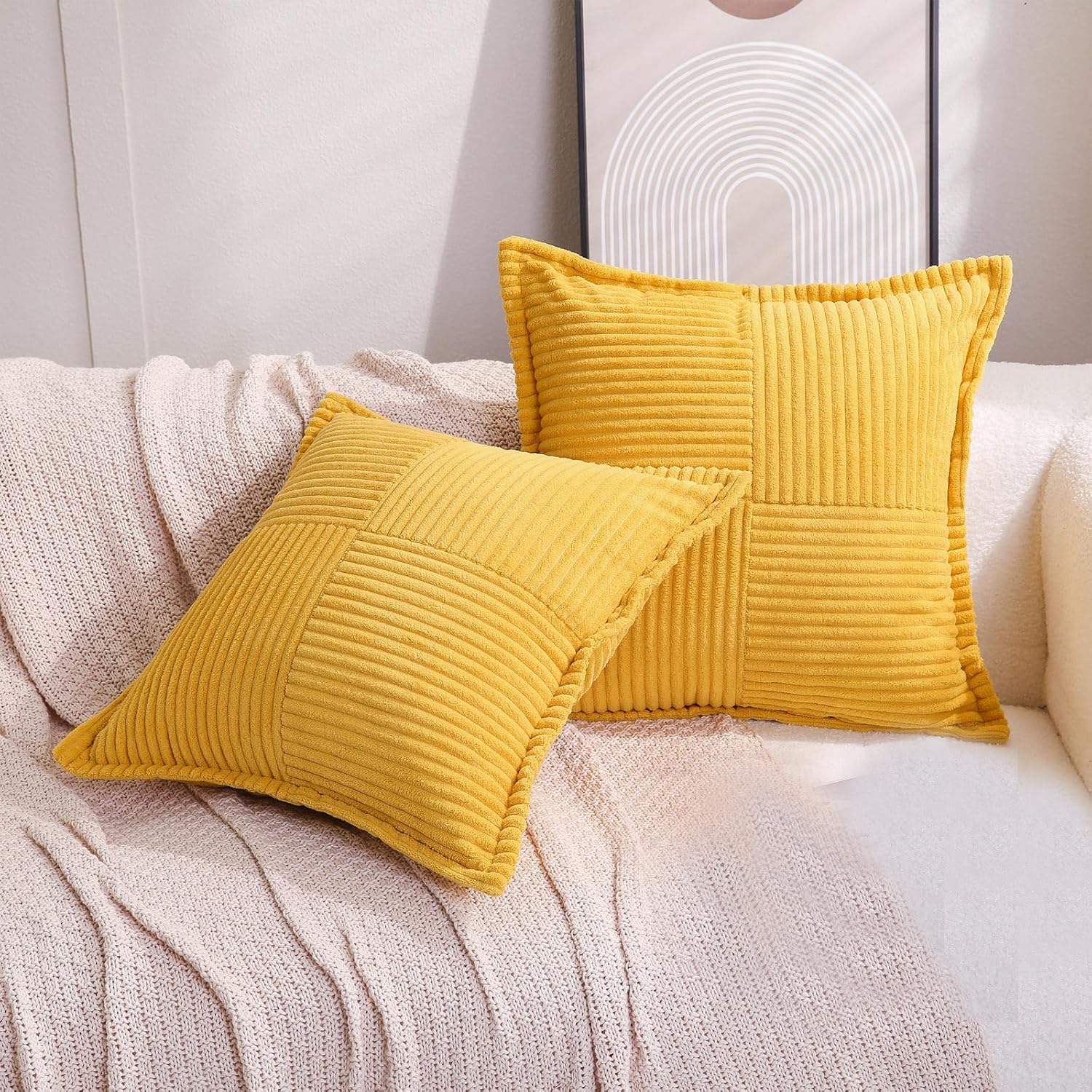 Boho Beige Throw Pillow Cover — 18" — 16" x 16" (Pack of 2)