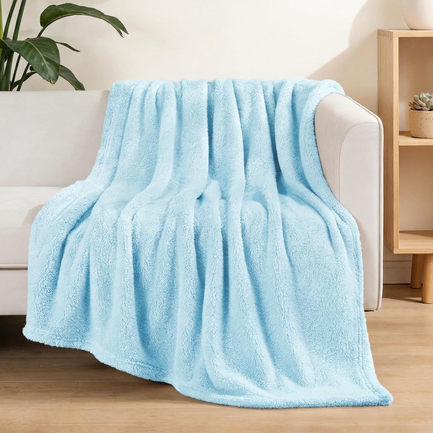Velvet Luxe Beige Throw Pillow — 60" — Light Blue