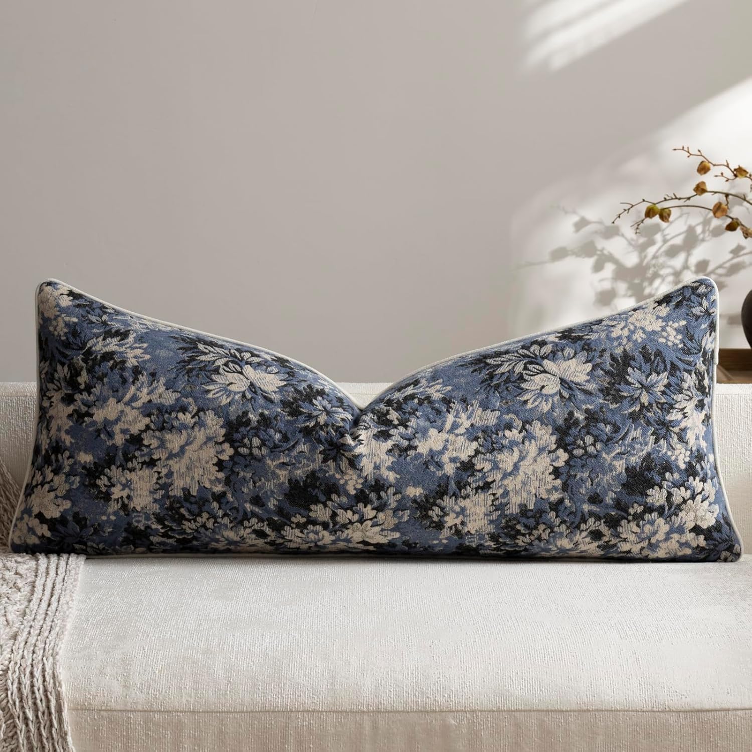 Chenille Boho Beige Pillow Cover — 20" — Dusty Blue