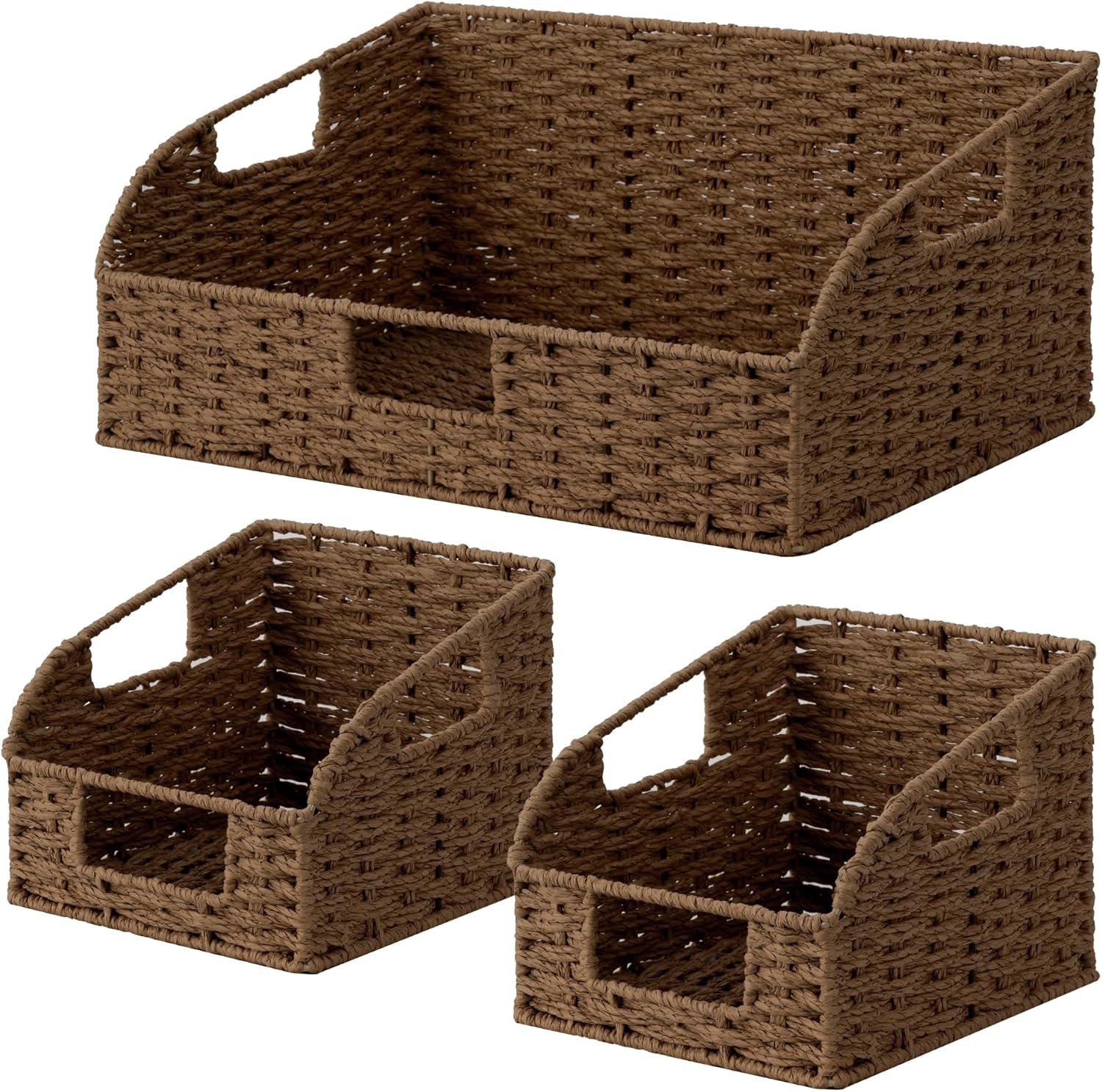 Handwoven Boho Beige Storage Basket — 10" — 17"L x 11"W x 7½"H + 2x 7½"L x 9½"W x 6¾"H