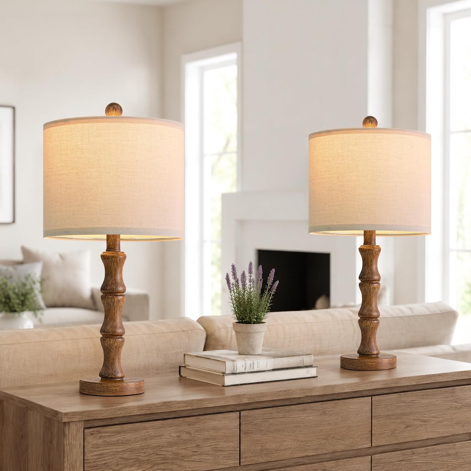 Linen Farmhouse Brown Bedside Lamp — 20.5" — SMALL 20.5"-Light Walnut Color