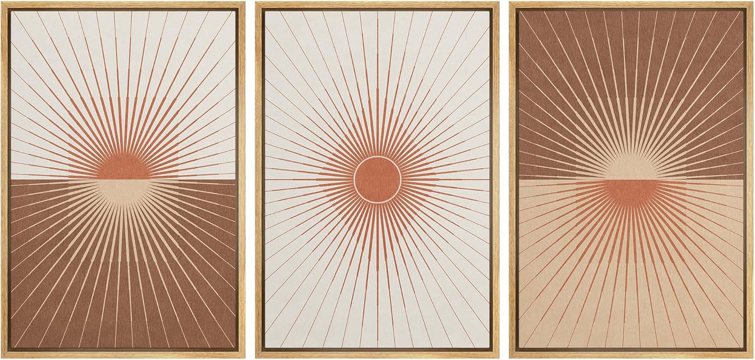 Framed Boho Green Wall Art — 24" — 16" x 24" x 3 Panels NATURAL