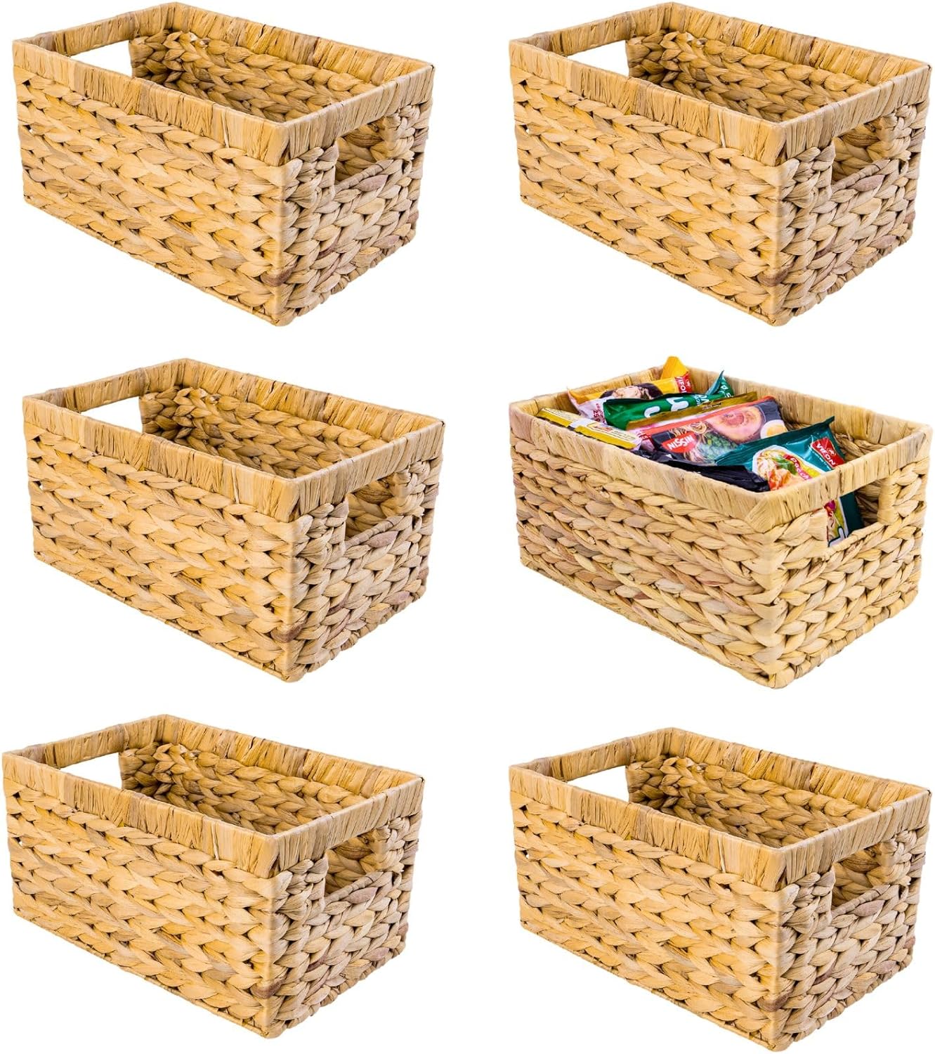 Handwoven Boho Beige Storage Basket — Set of 6 — Natural - Medium 6 Packs