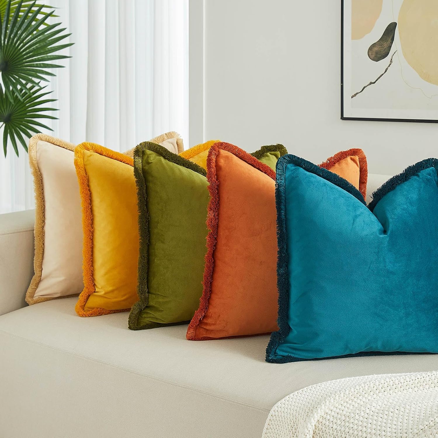 Velvet Boho Beige Throw Pillow Cover — 26" - View 4