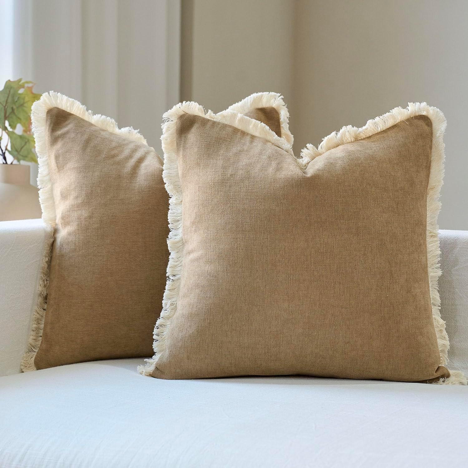 Boho Beige Throw Pillow Cover — 18" — Khaki