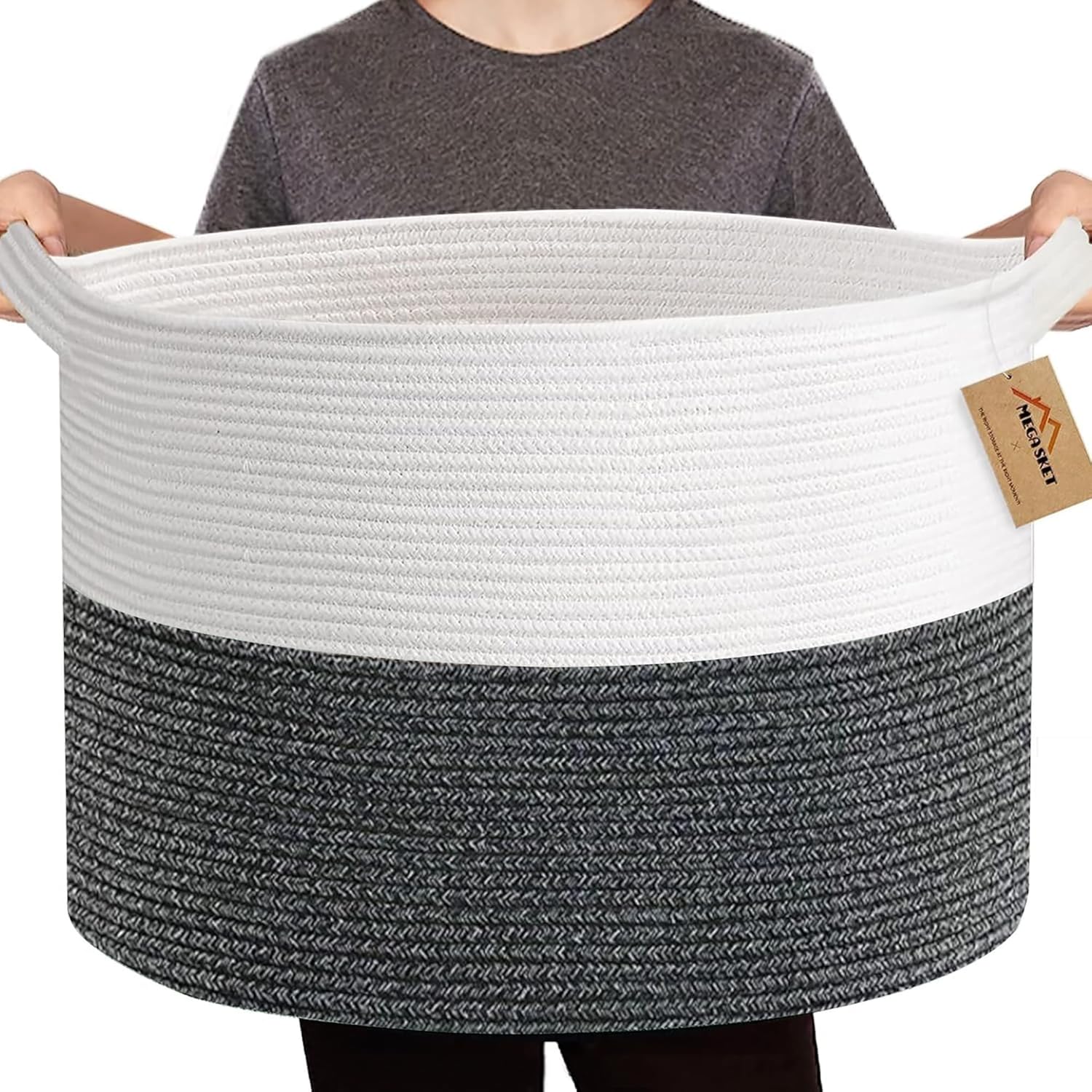 Boho Black Throw Pillow — 22" — White & Charcoal Black