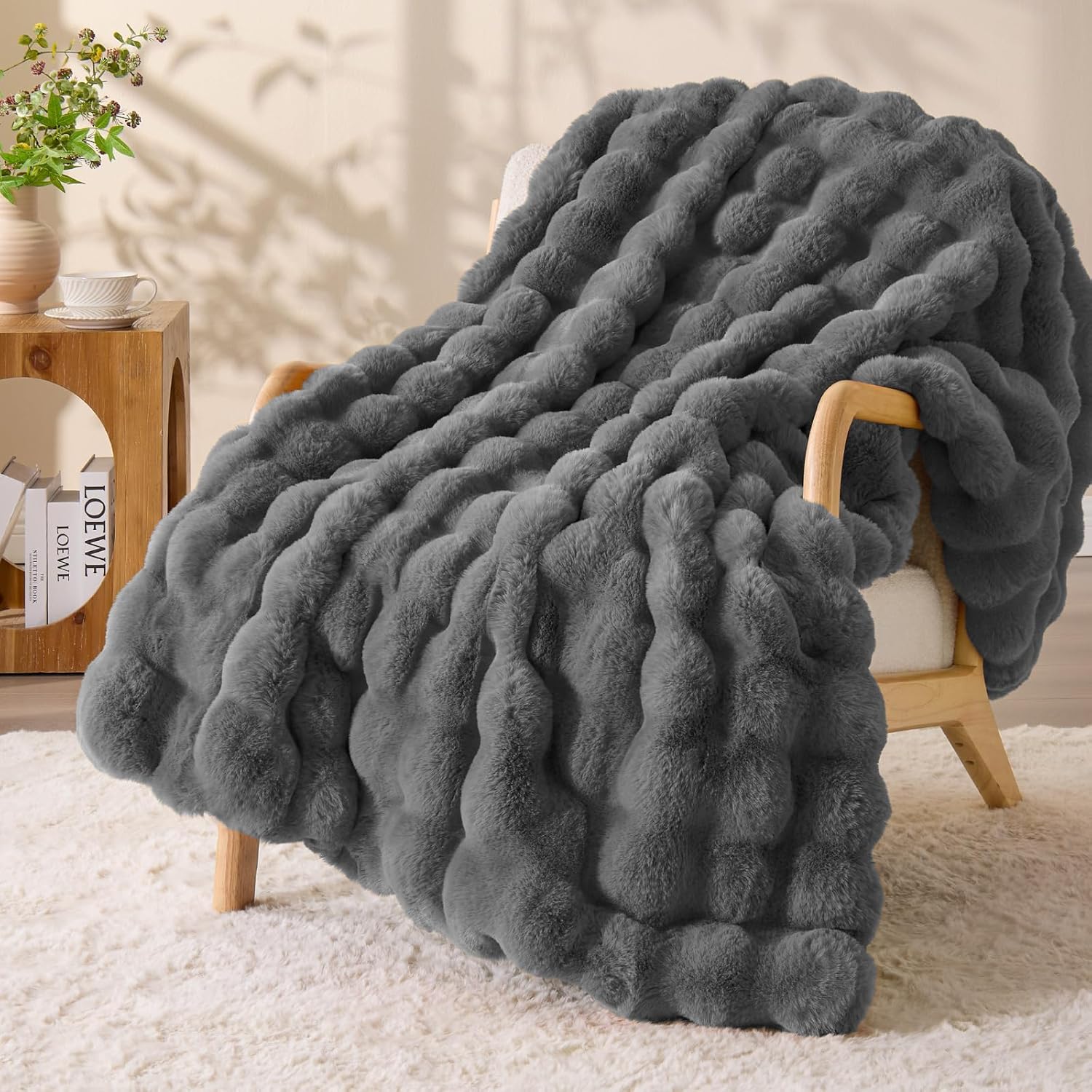 Beige Throw Pillow — 50" — Solid Dark Grey