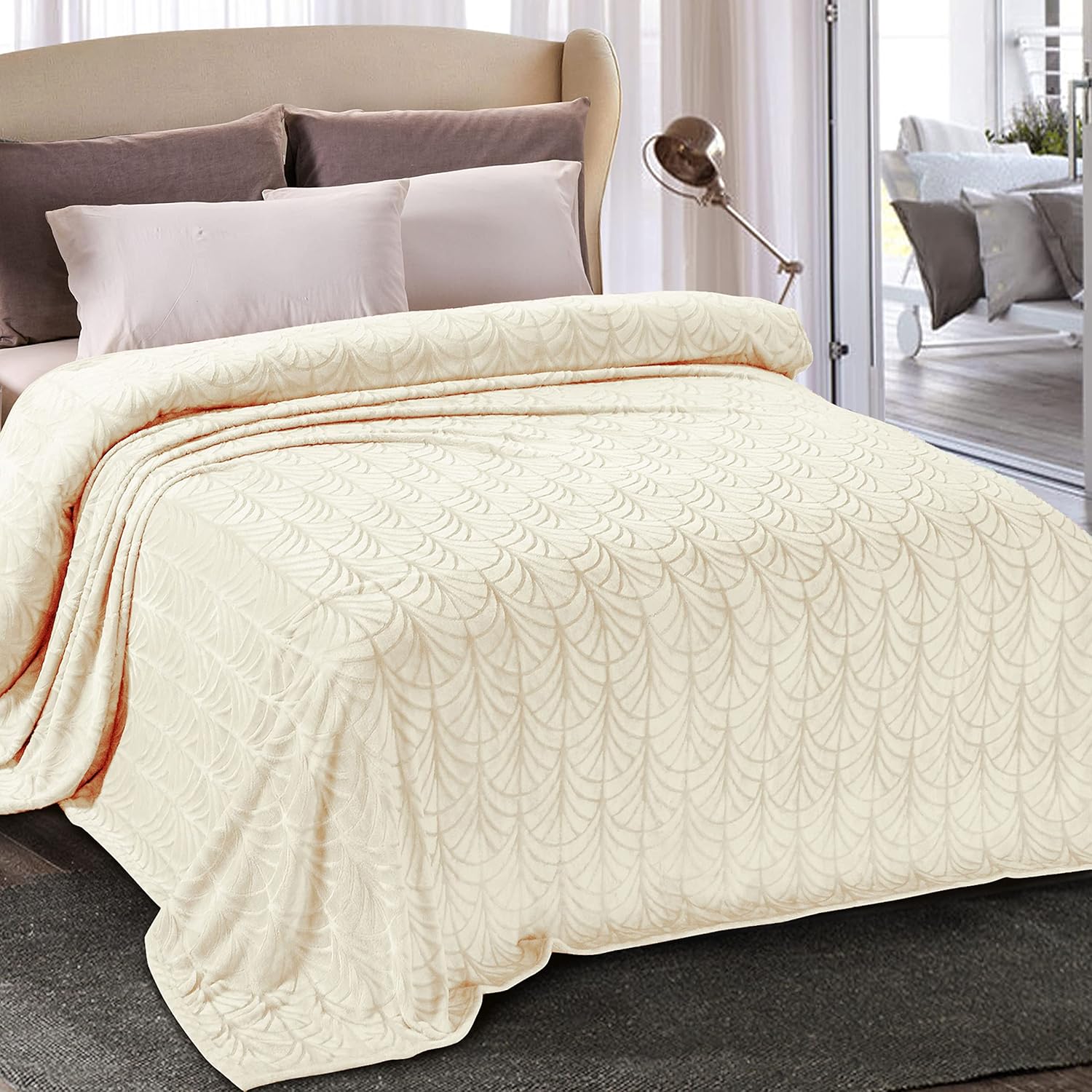 Velvet Luxe Beige Throw Pillow — 50" — Ivory