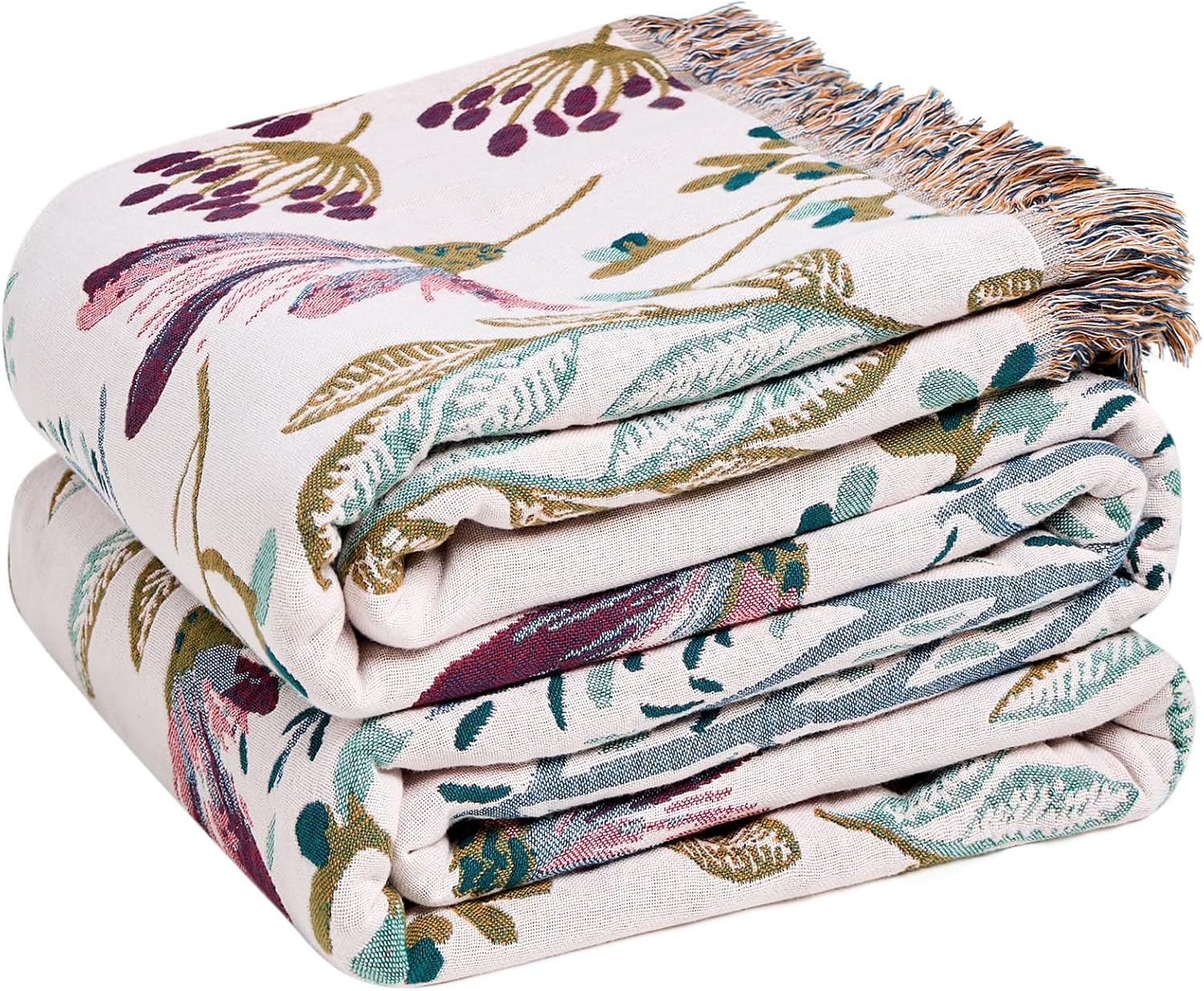 Boho Blue Throw Pillow — 50" — Floral Green