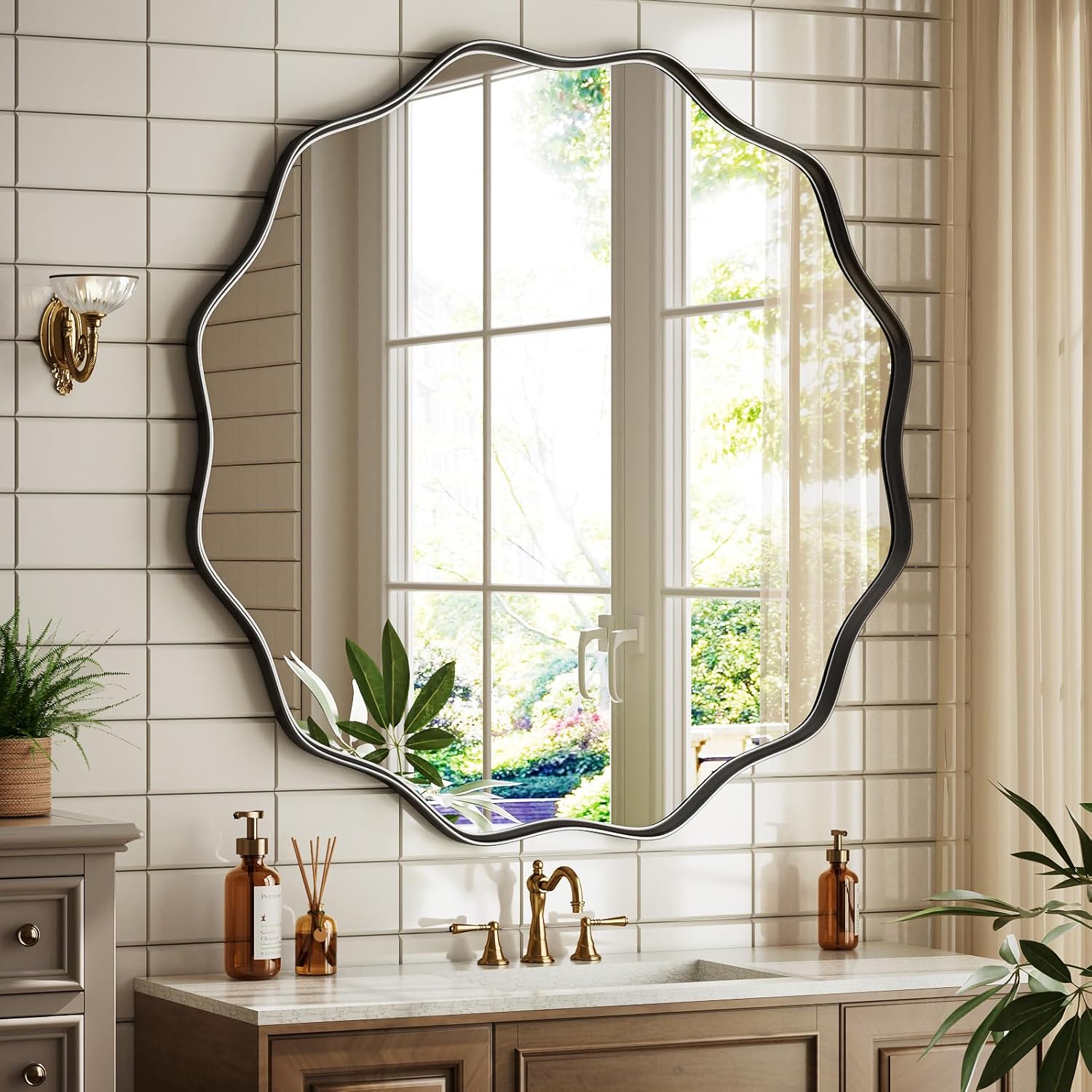 Round Black Vanity Mirror — 24" — Black