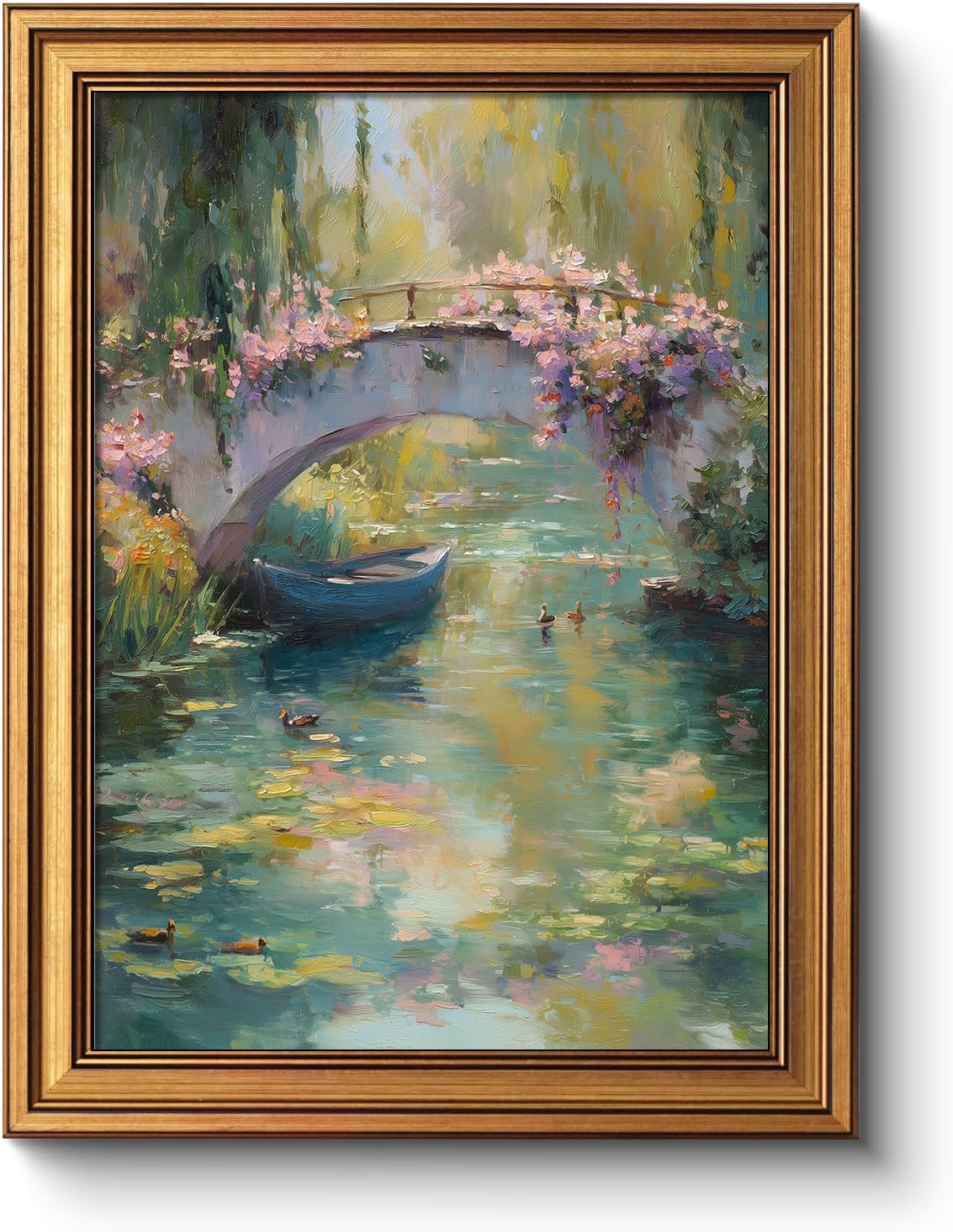 Framed Farmhouse Blue Wall Art — 16" — Flower Bridge and River