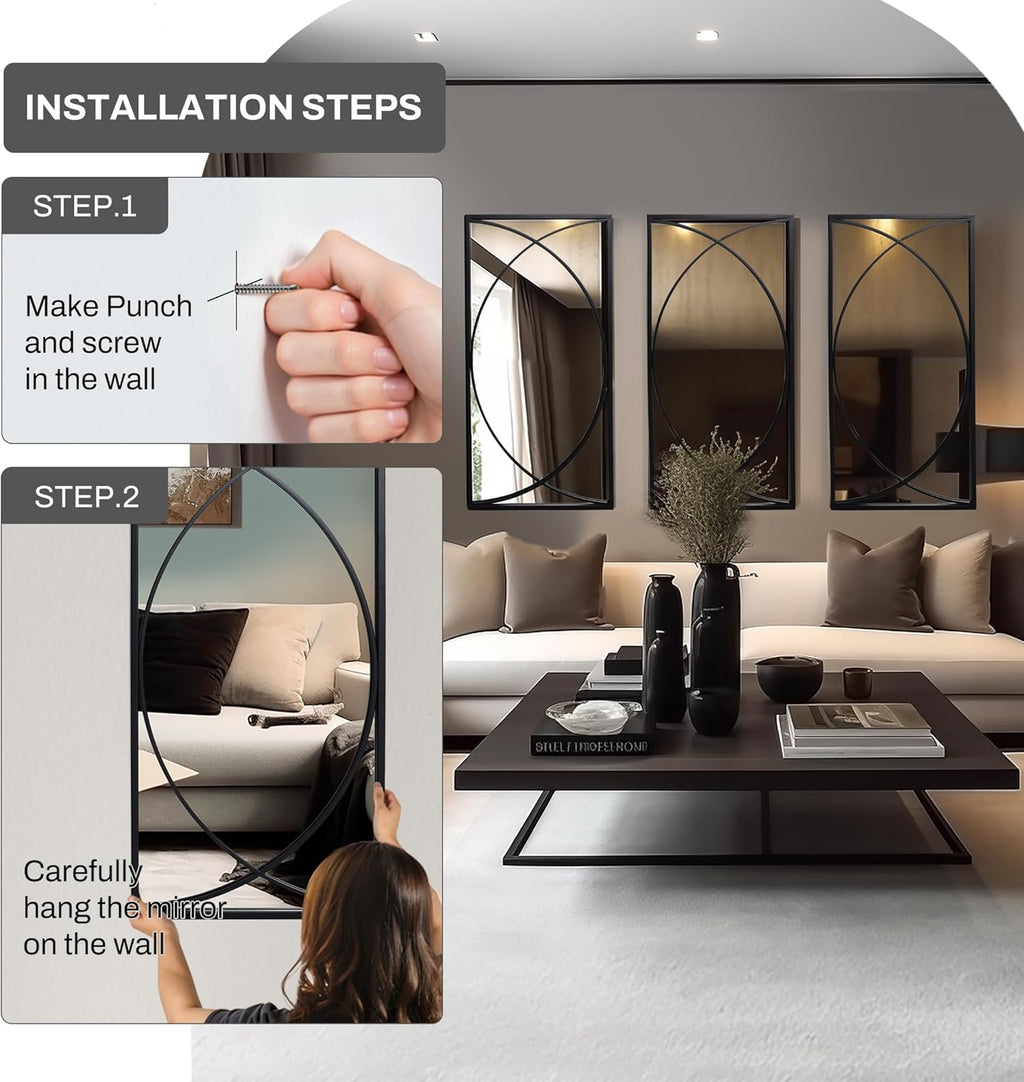 Rectangular Luxe Black Wall Mirror - View 8