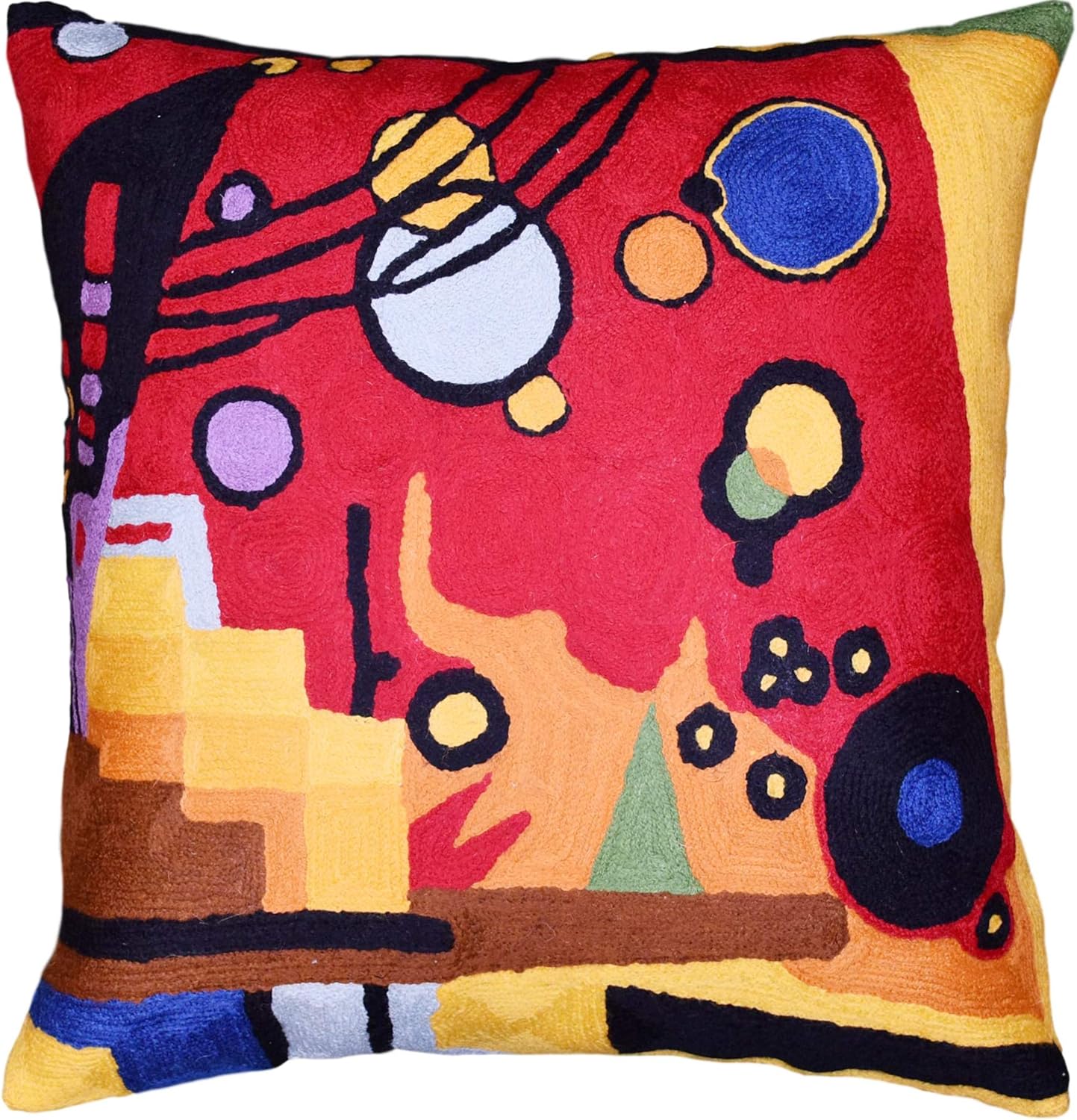 Embroidered Boho Blue Throw Pillow Cover — 18x18 — Heavy Red
