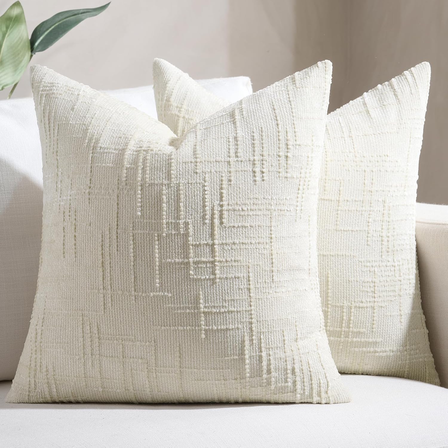 Chenille Boho Beige Throw Pillow Cover — 18" — Cream