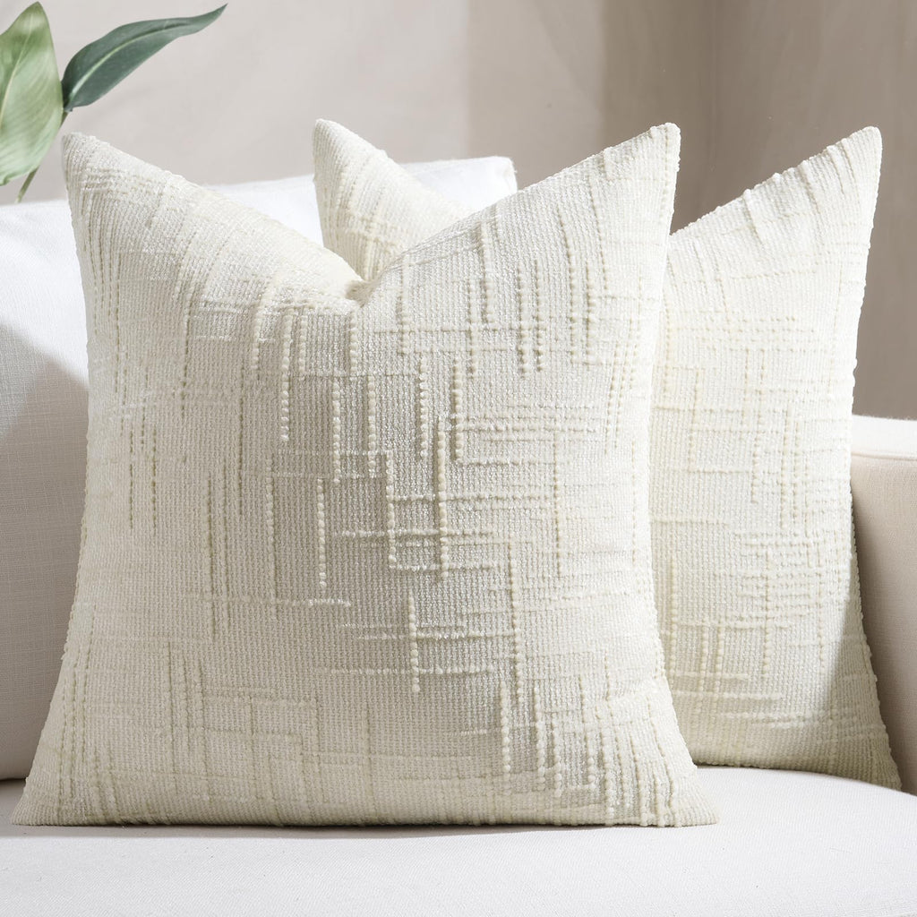 Chenille Boho Beige Throw Pillow Cover — 18"