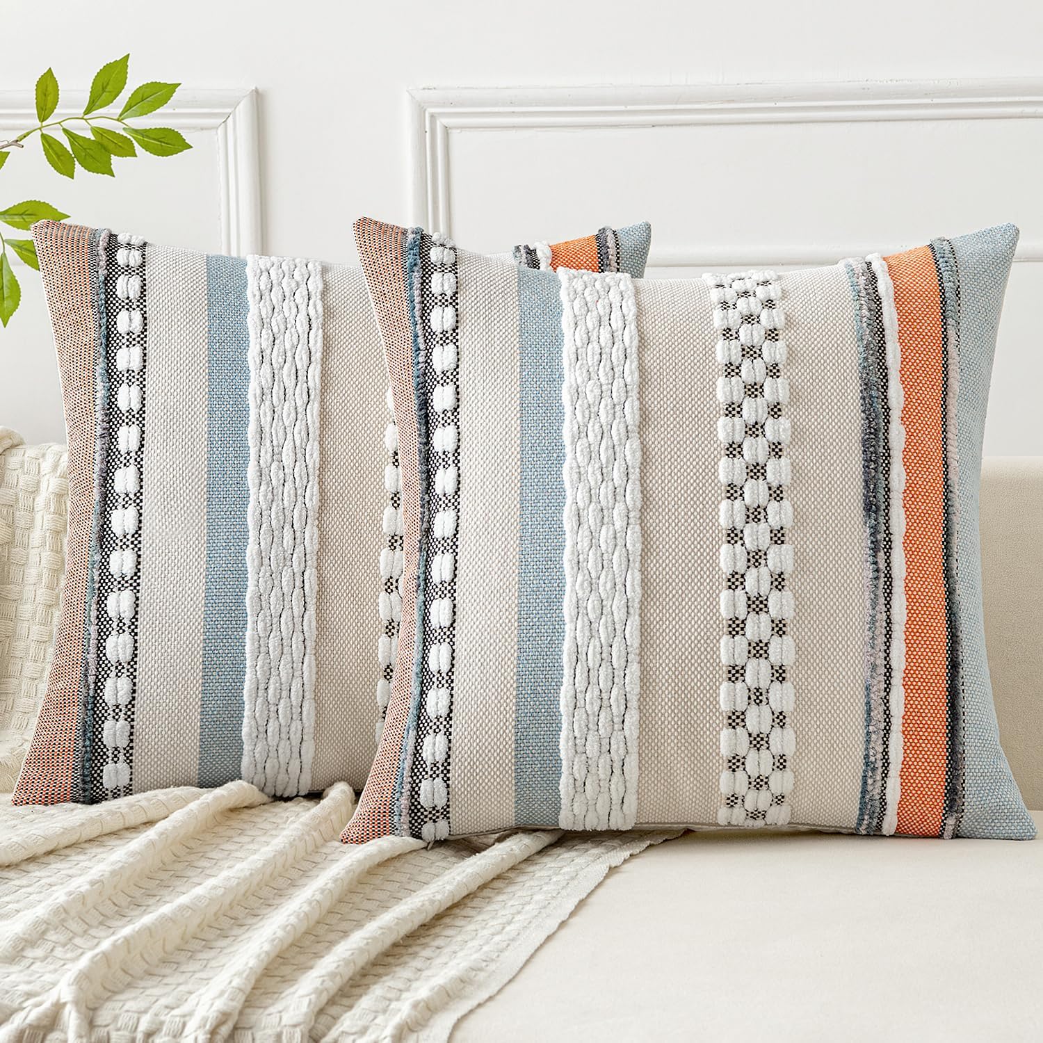 Chenille Boho Black Throw Pillow Cover — 18" — 18" x 18" (Pack of 2)