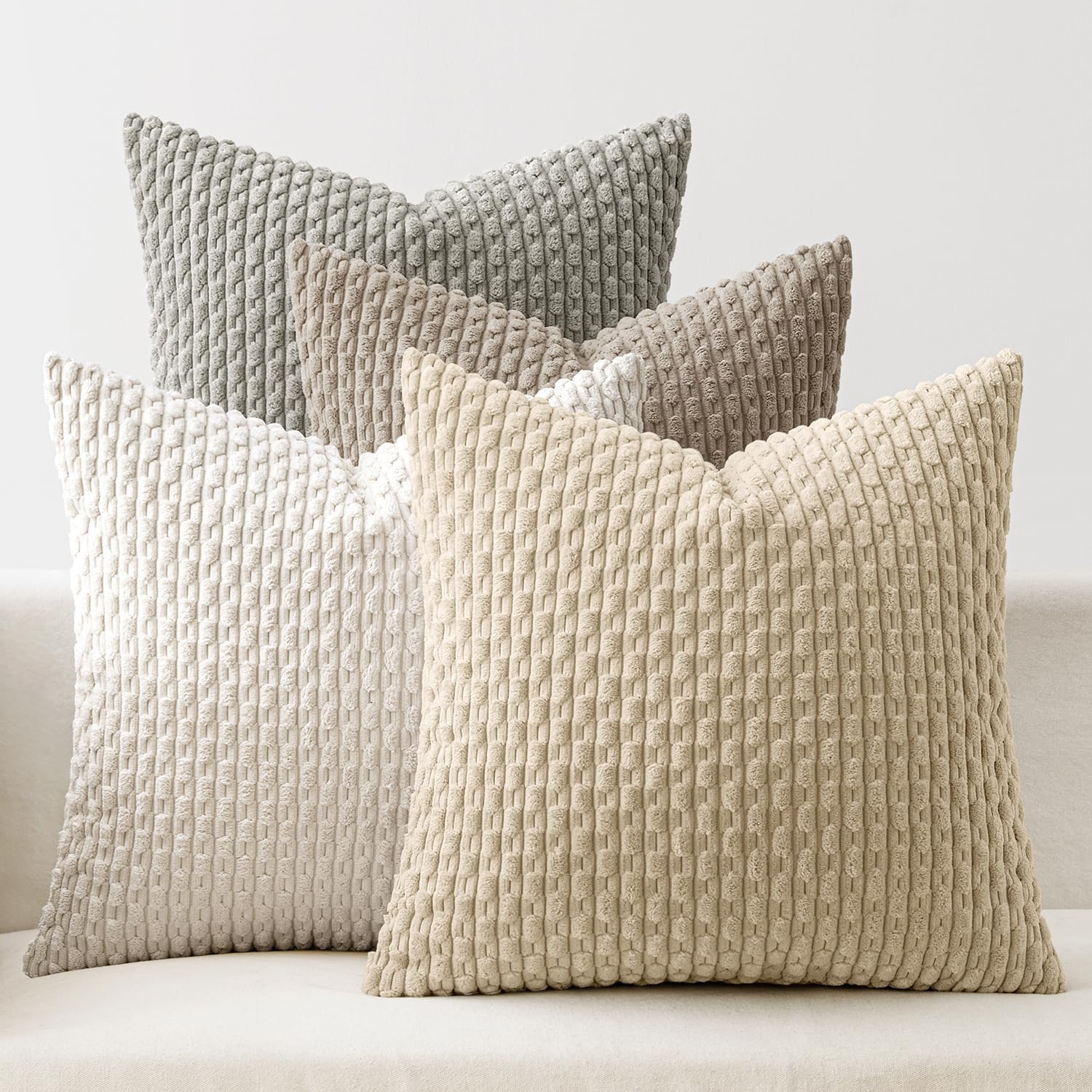 Boho Beige Throw Pillow Cover — 18" — 18" x 18" (Pack of 4)
