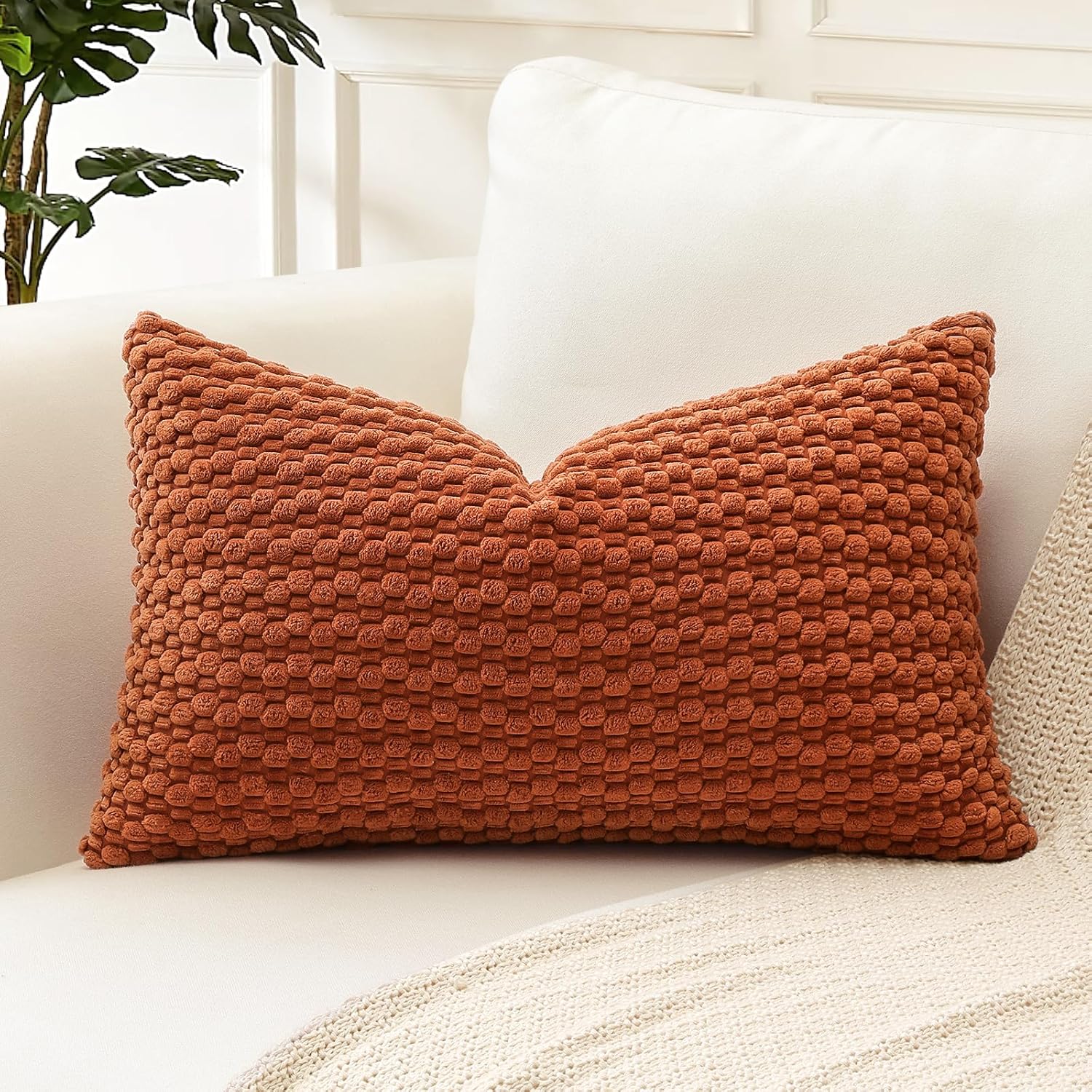 Lumbar Boho Beige Throw Pillow Cover — 24" — Rust