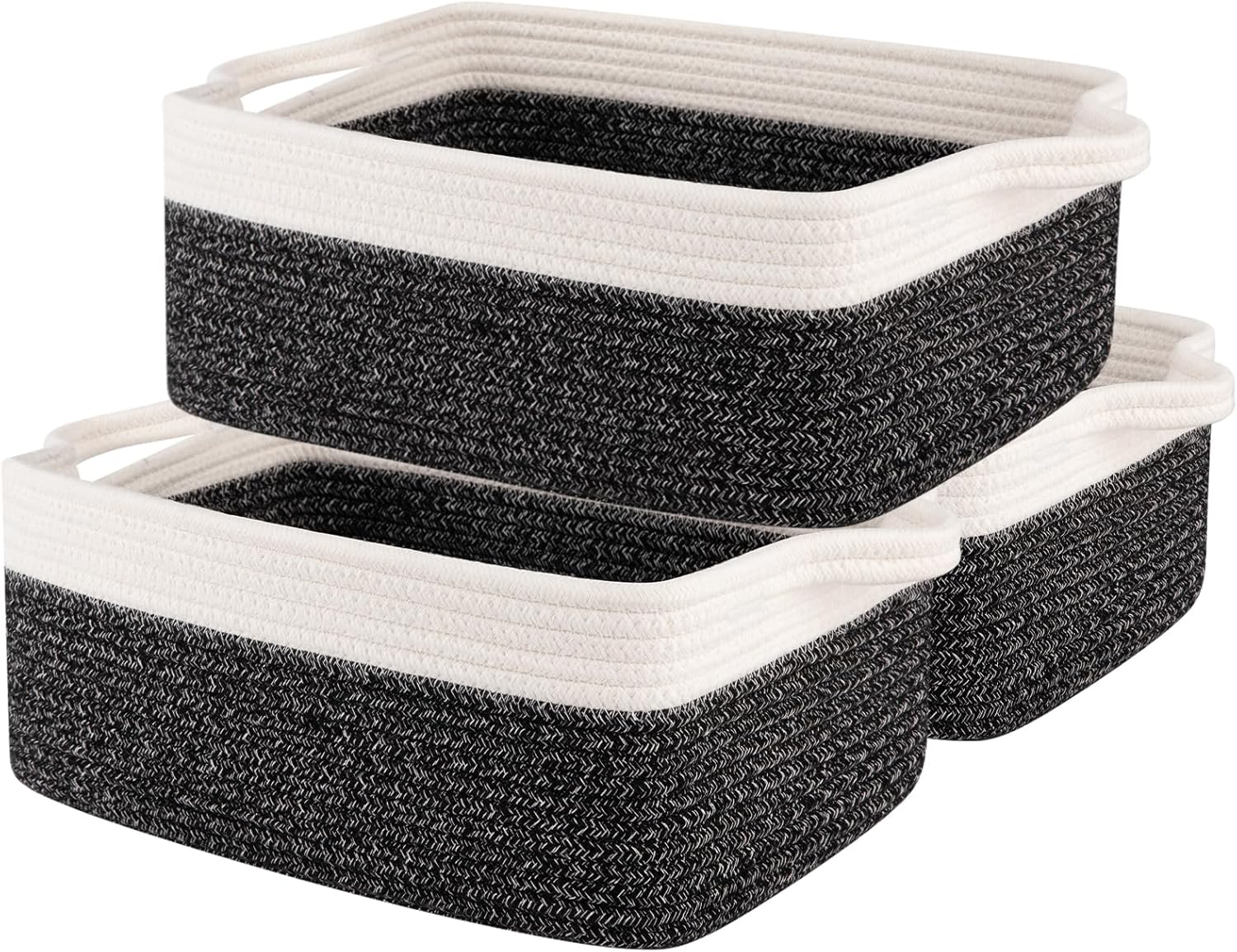 Boho Black Woven Basket — 13" — Black variegated