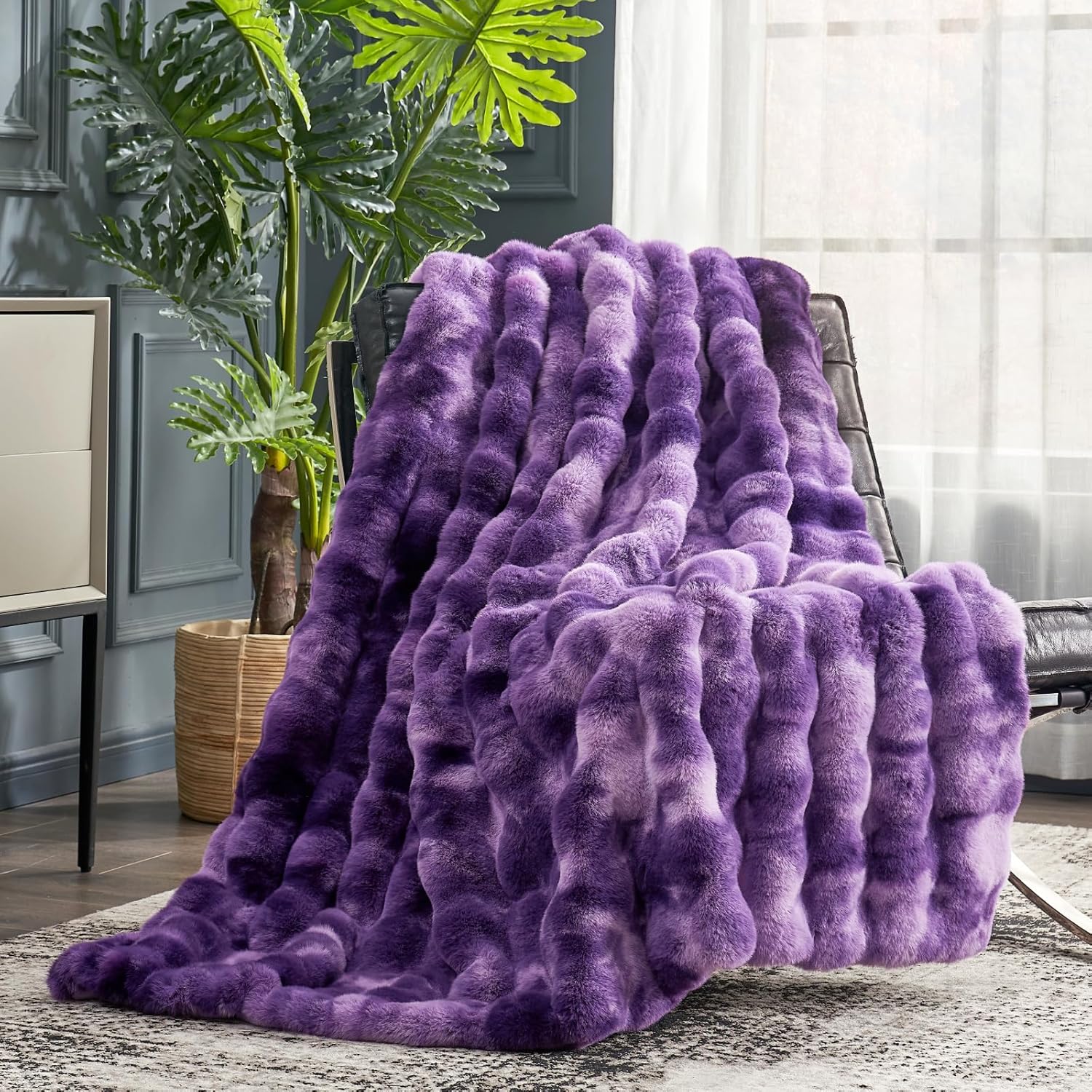 Beige Throw Pillow — 50" — Tie-dye Purple