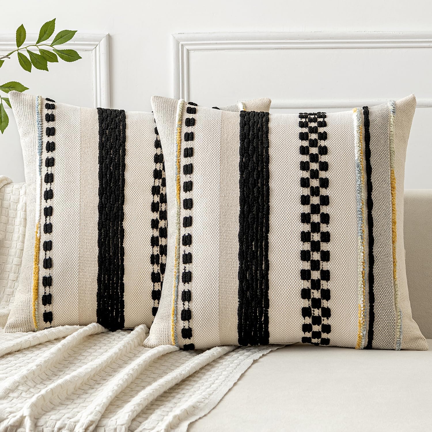 Chenille Boho Black Throw Pillow Cover — 18" — 18" x 18" (Pack of 2)