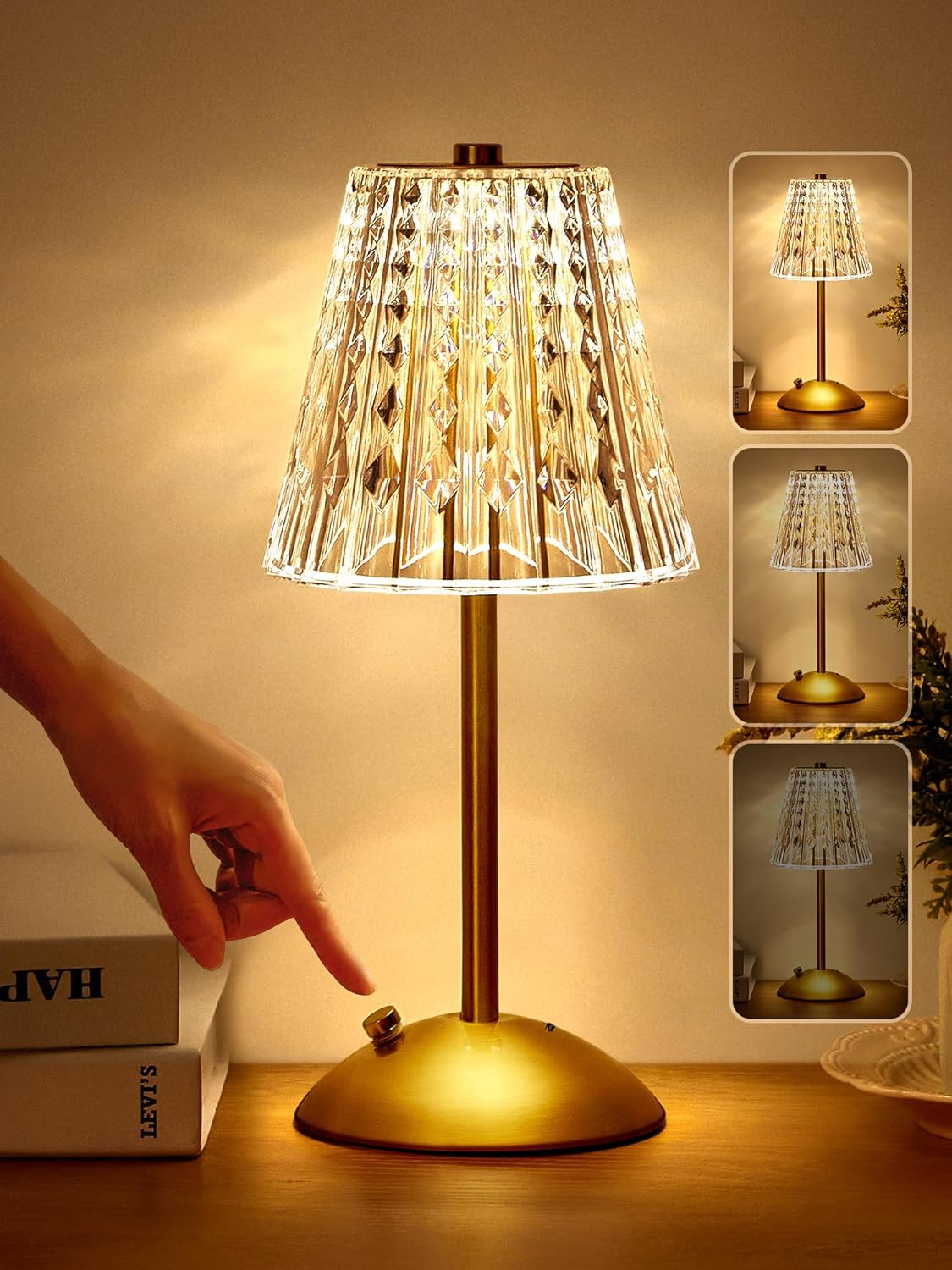 Dimmable Luxe Metal Table Lamp — 2000 mAh Crystal Lamp
