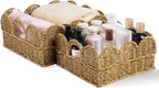 Hand-Woven Boho Beige Storage Basket — 12" — 12"D x 12"W x 5.7"H